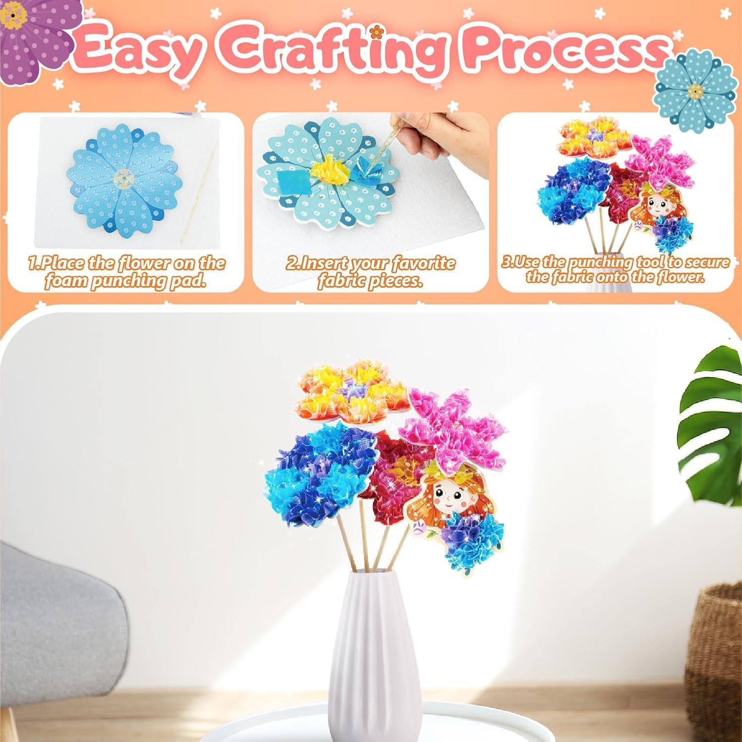 Arts and Craft Kits for Kids Poke-In Art Gifts for 4 5 6 7 8 Year Old Girls Birthday Presents Kid Craft Activity Party Favors Supplies Educational Toys Flower Gifts for Girls Toys Age 4-12 image number 2