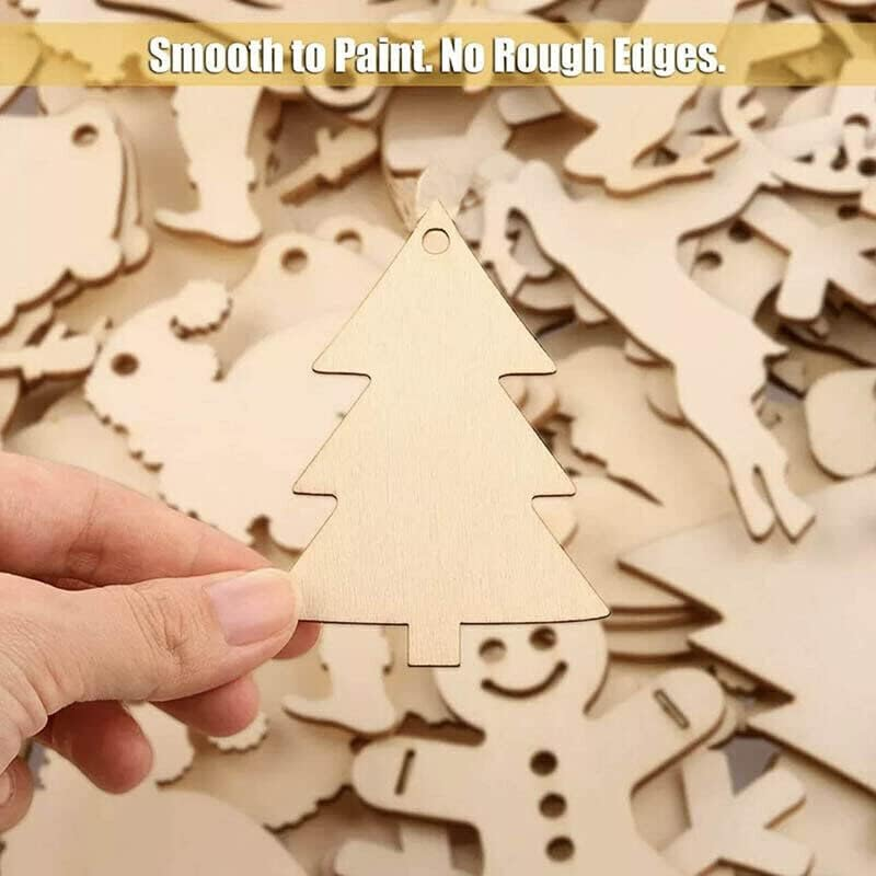 AIMALL Pack of 10 Christmas-Themed Wooden Shapes - Premium Quality Wood Tags for DIY Craft Projects, Scrapbooking, Card Making, and Decorative Embellishments