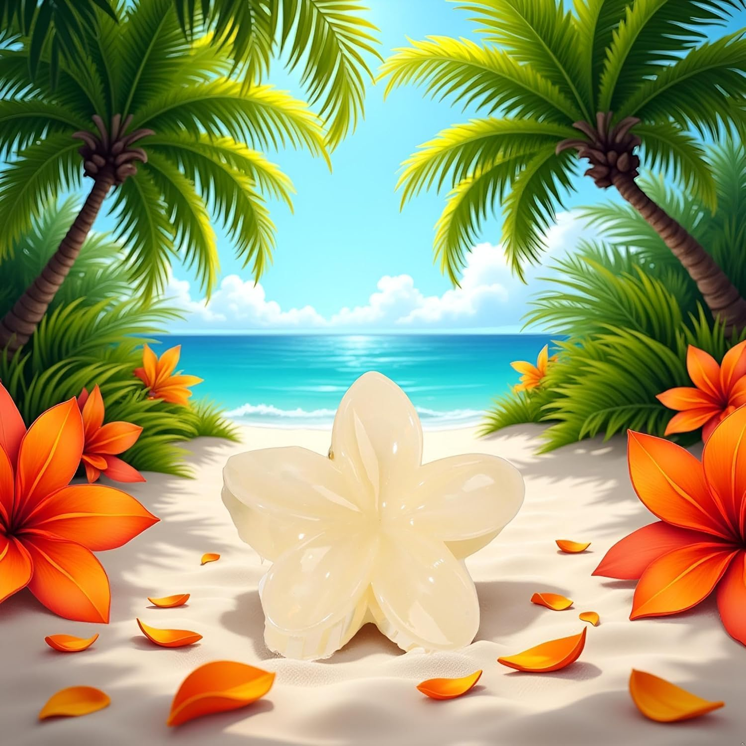 Creamy Yellow Hawaiian Flower Claw, Plumeria Clip, Preppy Flower, Hibiscus Claw for Women, Large Claws for Thick Hair, Hairs Accessories image number 2