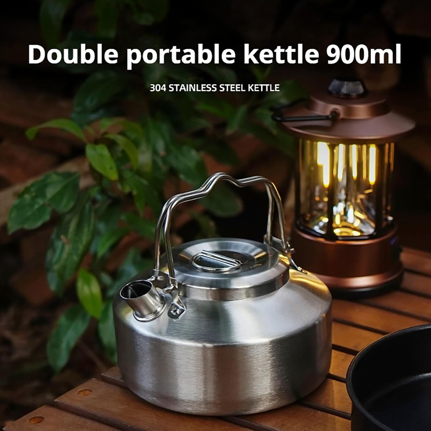 0.9L Portable Camping Pot Water Stainless Steel Tea Kettle Outdoor Campfire Hiking Picnic Boiler Coffee Bushcraft Trave (900Ml Silver) image number 5