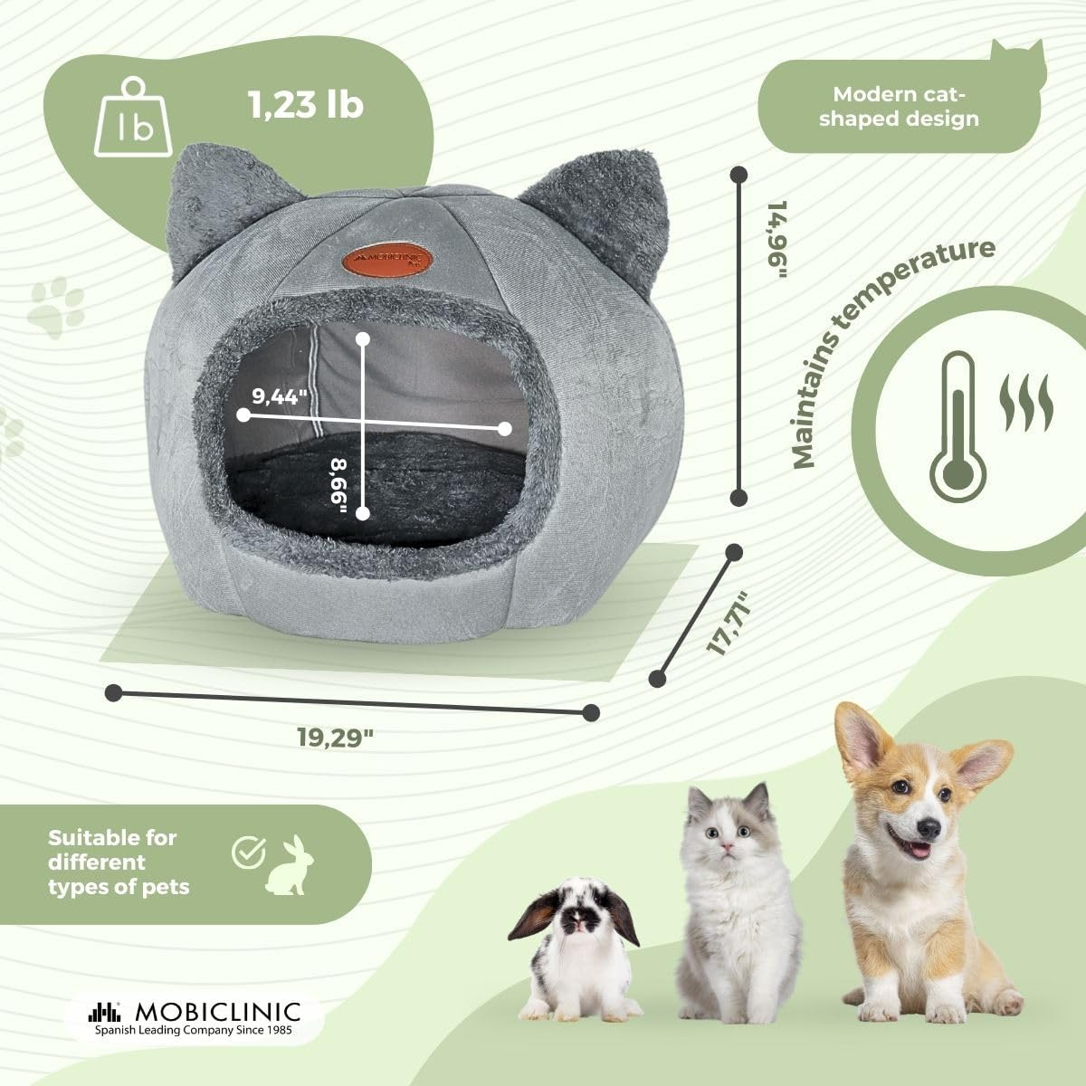 Mobiclinic&reg; Pets Cat Bed, Cave Nest, Hellocatty, Machine Washable, Easy to Fold and Store, Non-Slip, Comfortable and Removable Cushion, 25D Foam, Modern Design image number 1