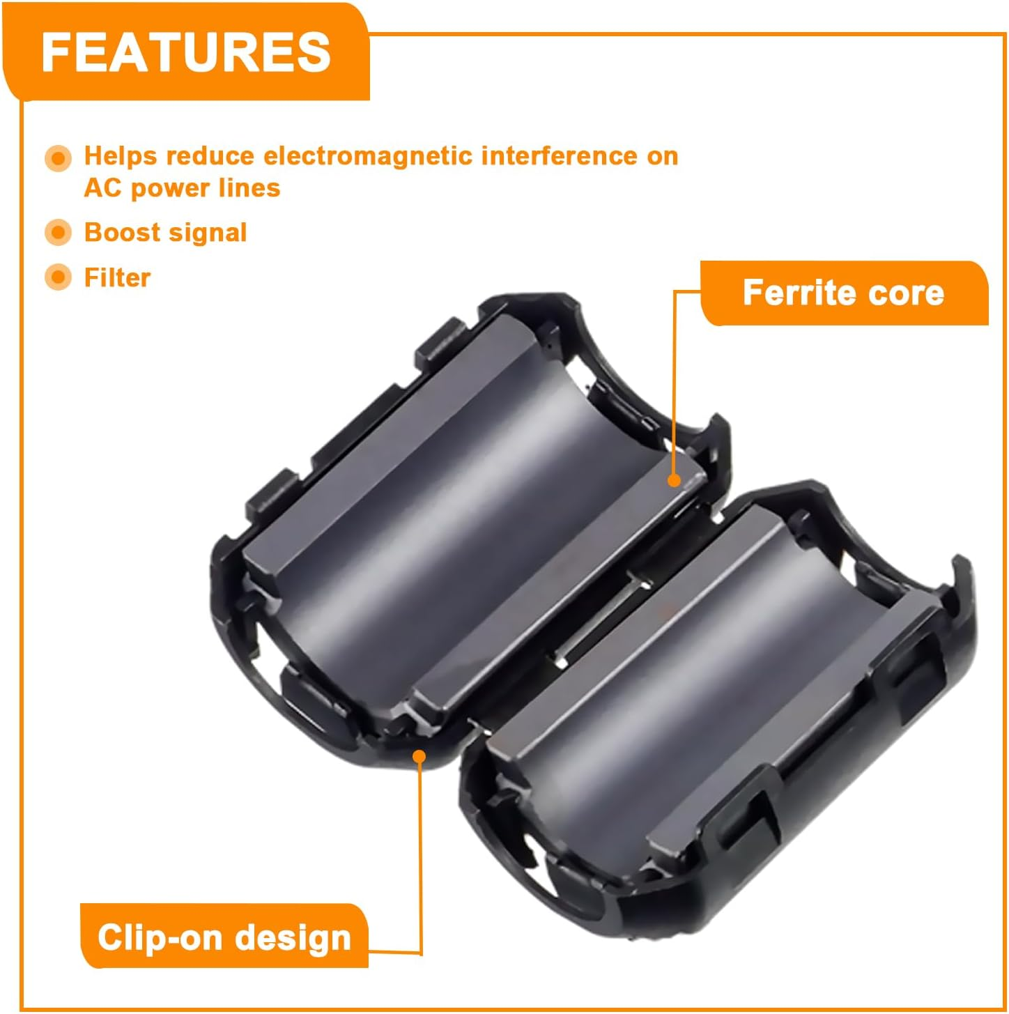 HUAREW 60 Pcs Black Clip-On Ferrite Ring Core RFI EMI Noise Suppressor Cable Clip for 3.5 Mm 5Mm 7Mm 9Mm 13Mm Diameter Cable image number 3