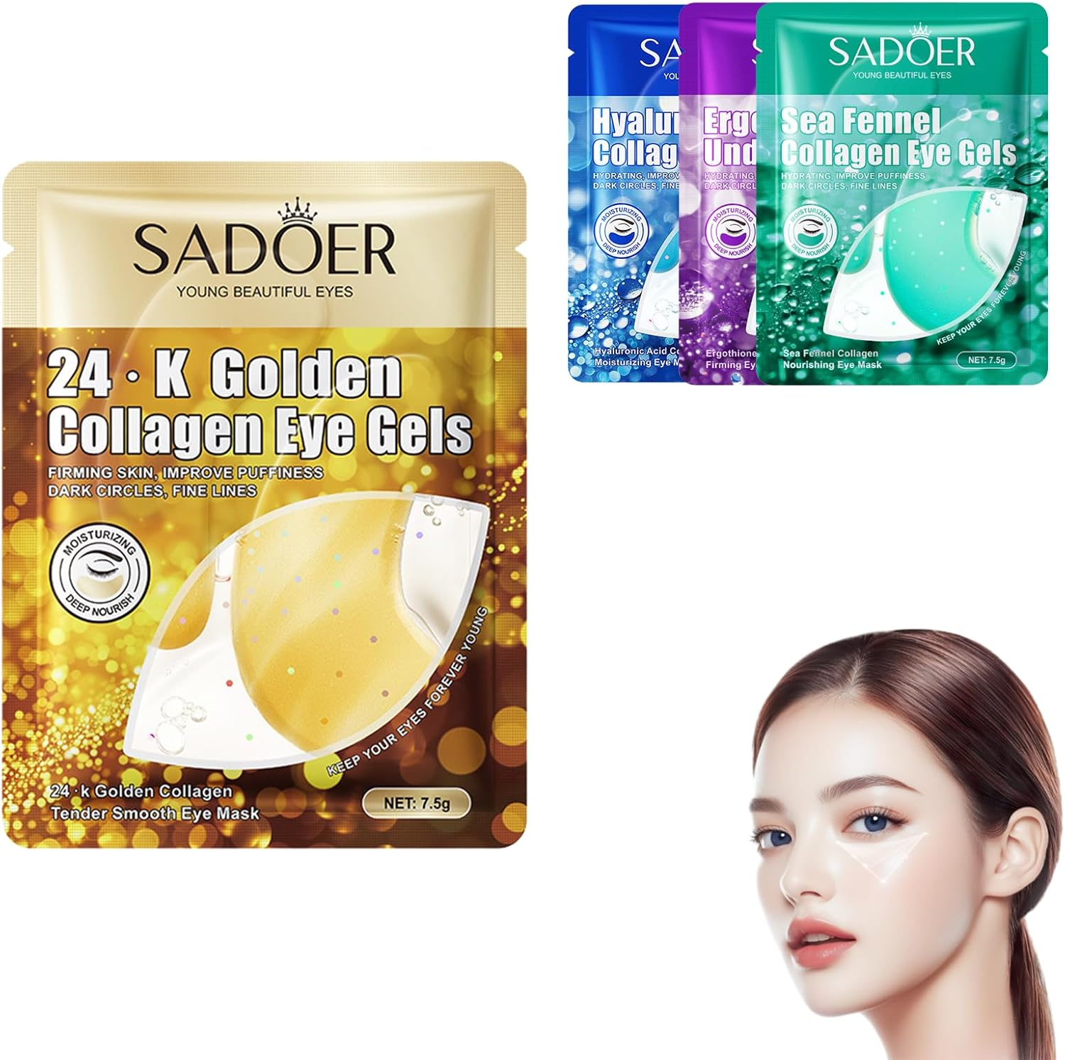 16 Pairs Collagen under Eye Patches, Hydrating & Anti-Aging Gel Pads for Dark Circles, Travel-Friendly Skincare Set for Women image number 5