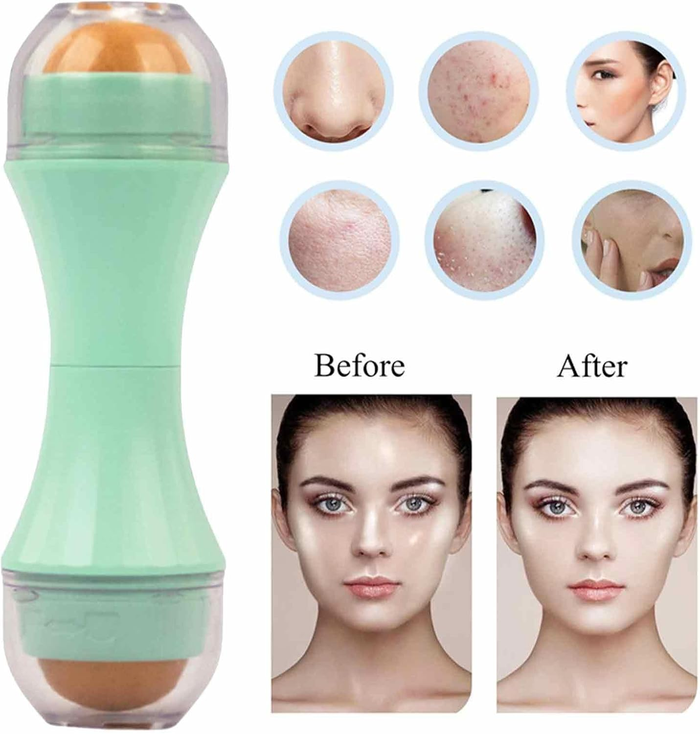 Volcanic Roller, Oily Skin Control for Face, Facial Skin Care Tools Oil Control Roller Stone Oily Skin Control for Face Makeup At-Home or -The-Go - Blue image number 4