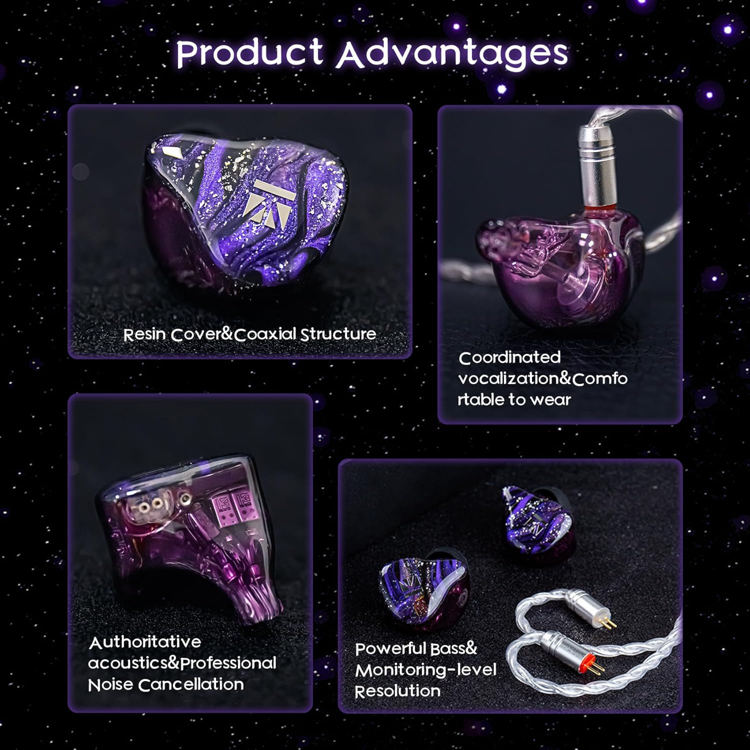 KBEAR Cepheus in Ear Monitor,16-Unit Dynamic Hifi Wired Earphones,Dual Magnetic Circuit in Ear Headphones,Wired Earbuds,Powerful Bass, 4-Core Alloy Copper Silver-Plated IEM Cable (Without Mic, Blue) - Purple image number 5