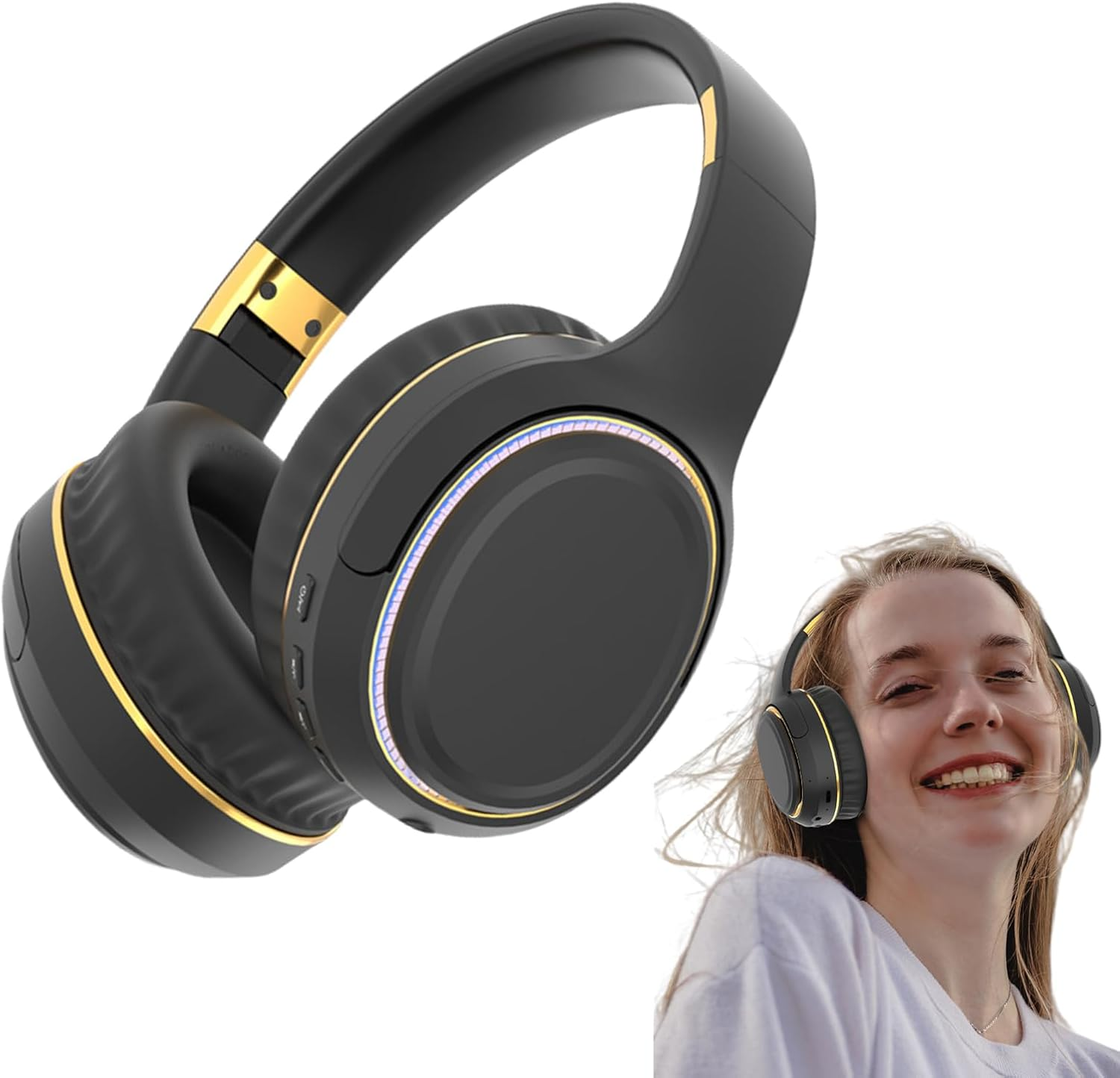 Noise Cancelling Headphones,Wireless Game Earphones | Folding Bass Headphones with Stereo Sound and Mood Light for Workout Daily Commuting Work Travel Airplane image number 4