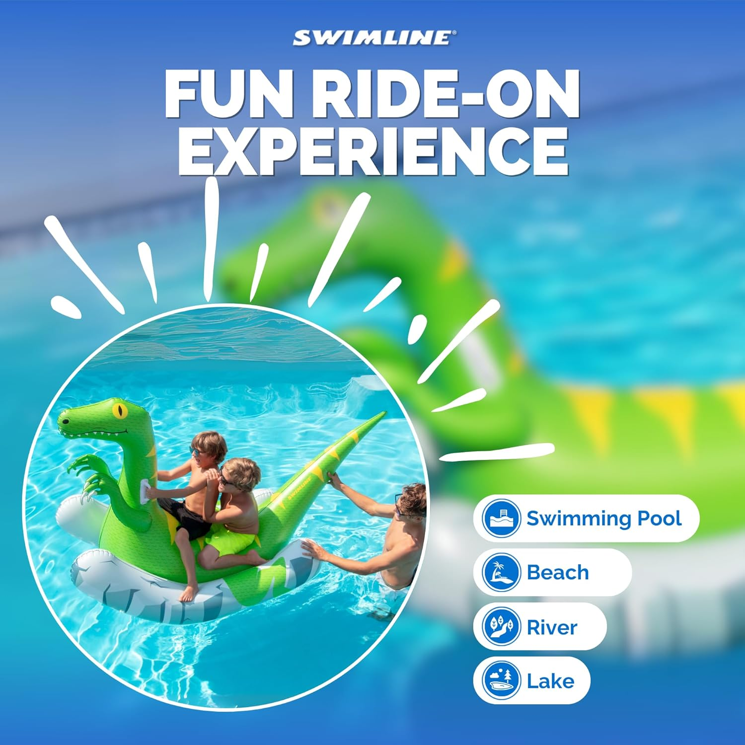 Swimline Original Rocker Raptor Rocking Pool Float Toy | with Easy to Grab Handles and Curved Stabilizing Side Bolsters | for Kids and Adults | for Beach Ocean Pool Lake | Heavy Duty PVC image number 1