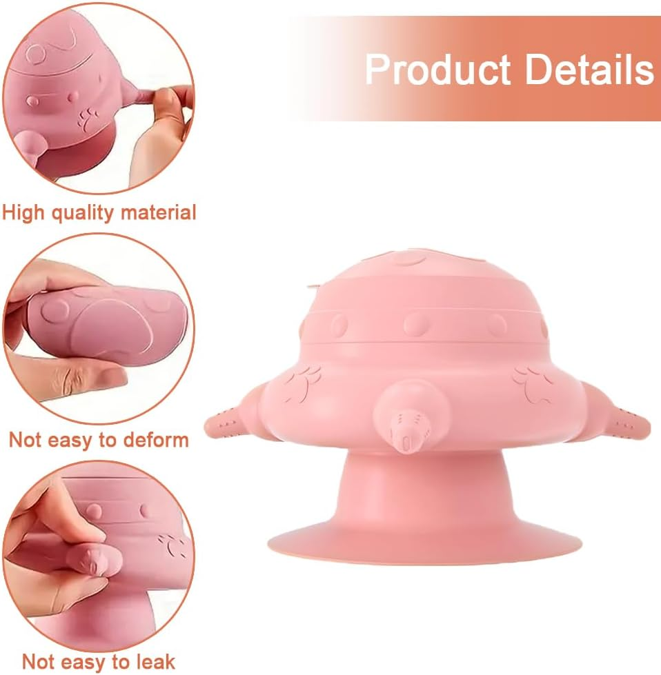 Silicone Milk Bowl with Removable Lid, Powerful Sucker Dog Milk Feeder, 235Ml Pet Feeder Station, 14.2 * 9.1Cm, Pink image number 4