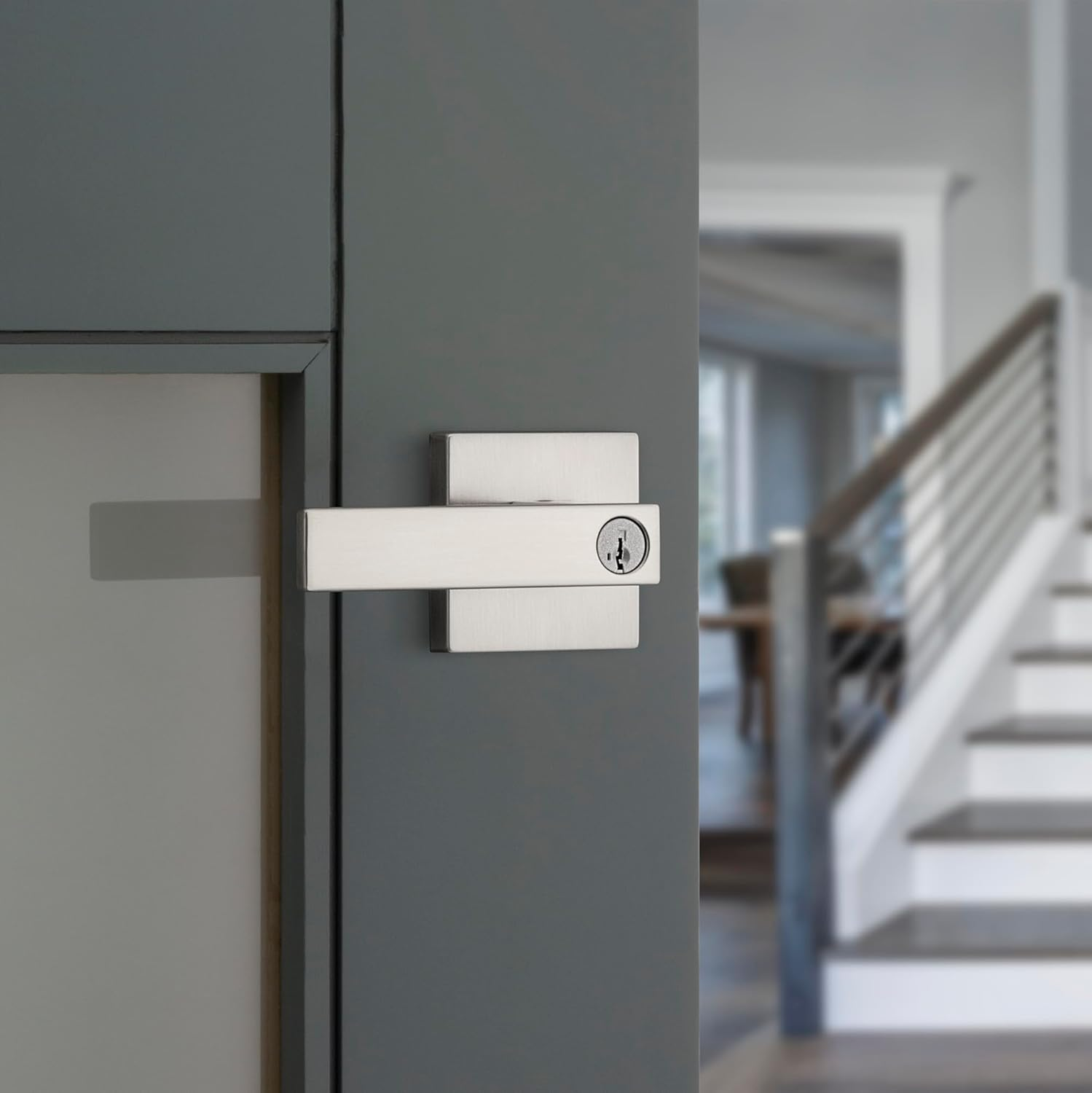 Kwikset Singapore Entry Door Handle with Lock and Key, Secure Keyed Reversible Lever Exterior, for Front Entrance and Bedrooms, Satin Nickel, Pick Resistant Smartkey Rekey Security and Microban image number 5