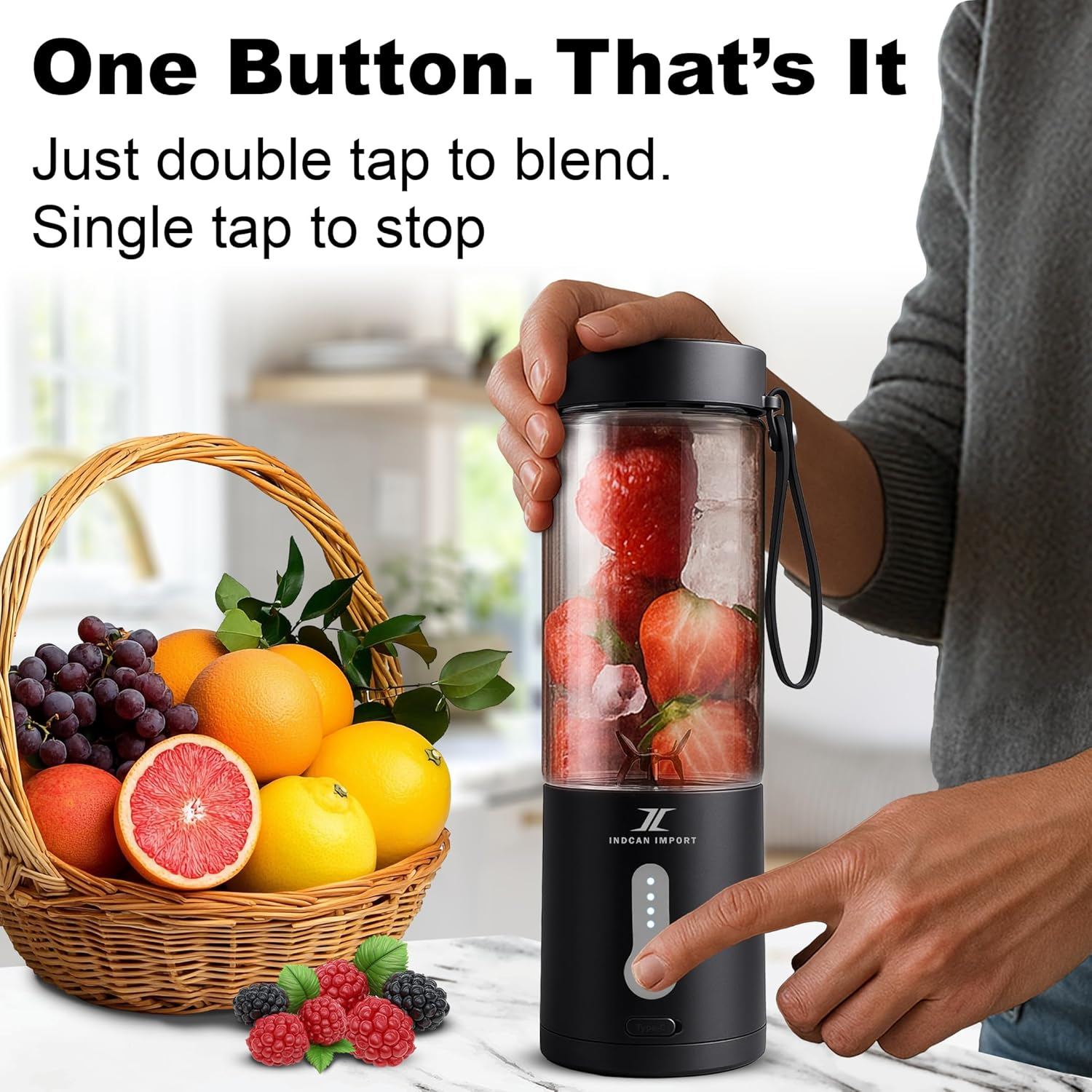 Portable Blender Rechargeable Smoothie & Shake Maker Cordless Personal Travel Blender Bpa-Free Mini Mixer for Juices, Shakes, Baby Food, Home, Office & Gym