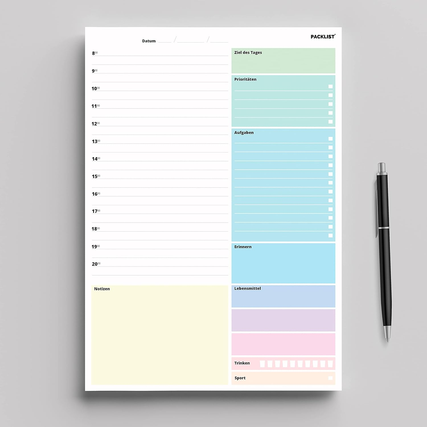 PACKLIST&reg; Daily Planner Pad A4, Time Management Planner - 52 Pages Productivity Planner for Tasks, Goal of the Day, Priorities, Reminders, Food, Drinking, Sports & Notes for Home & Office image number 3