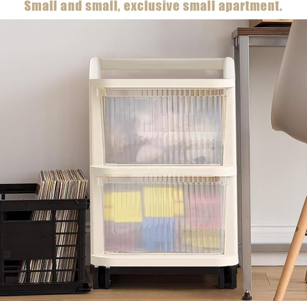 2 Drawer Storage Carts,Tiers Rolling Cart,Plastic Drawer Storage,Mobile Trolley Organizer with Handle,Clutter Storage Rack,Multifunctional Organizer Cart,For Home image number 1