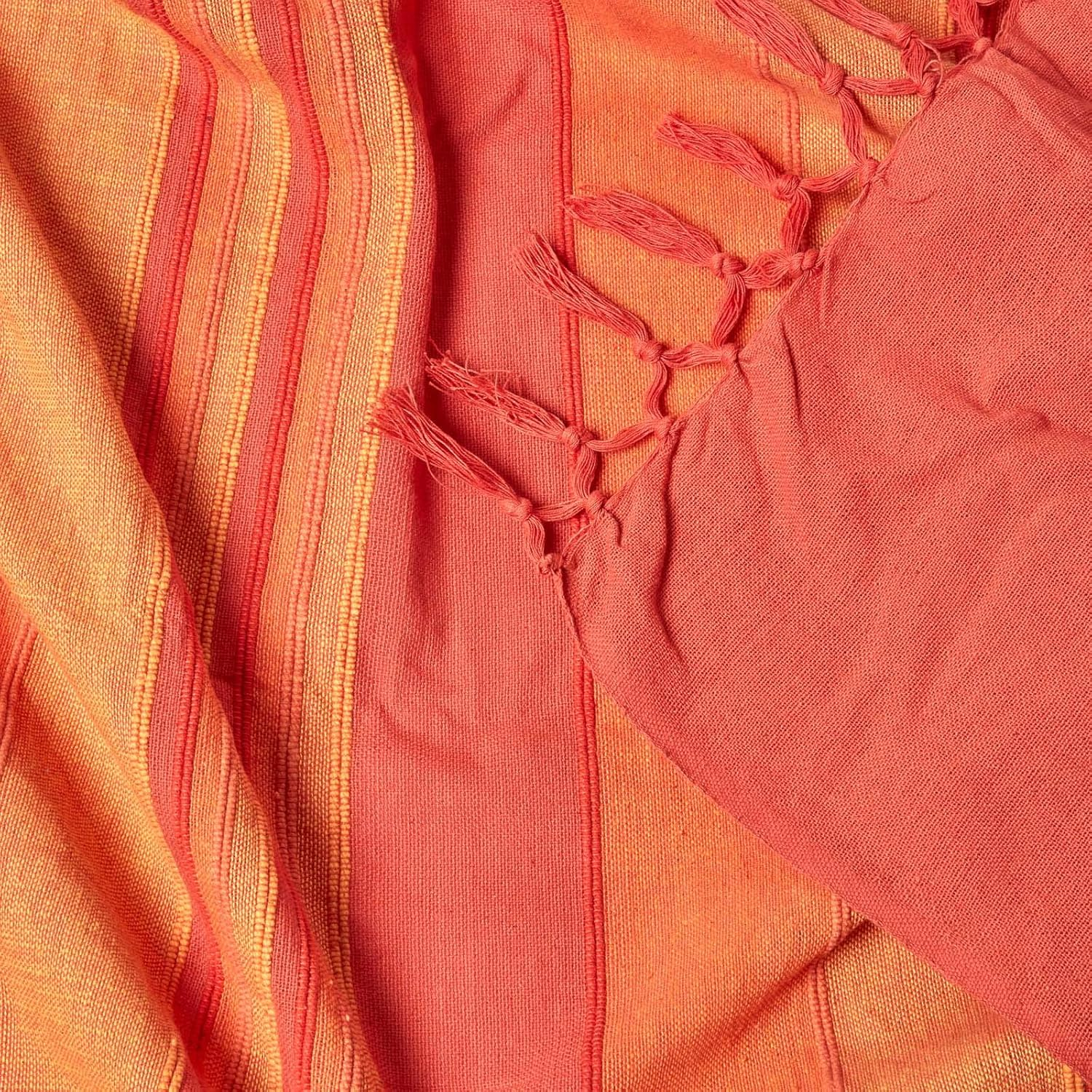 HOMESCAPES Morocco Orange Sofa Throw 100% Cotton Soft Blanket 150 X 200 Cm Orange Terracotta Striped with Fringes
