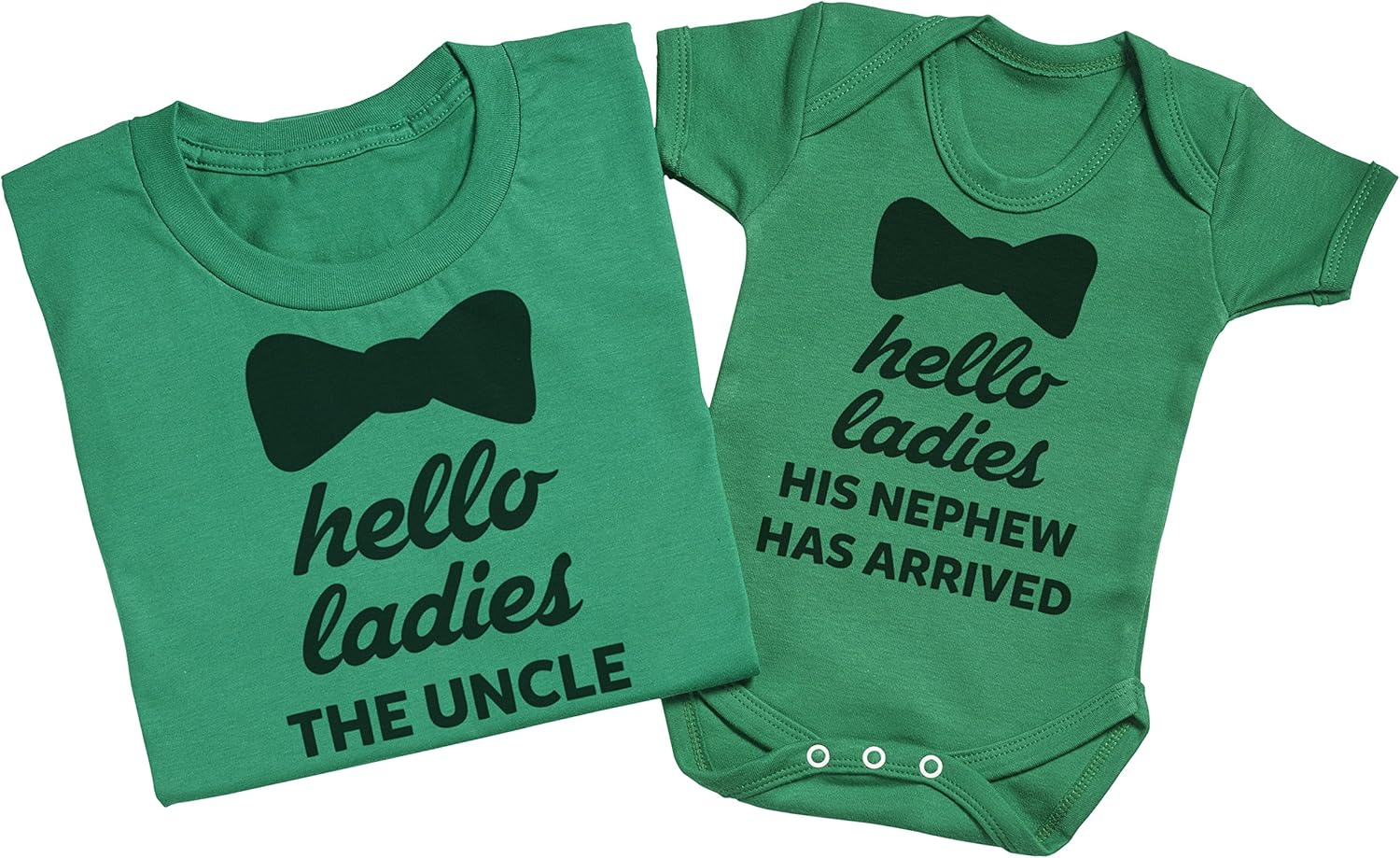 Zarlivia Clothing Hello Ladies, the Nephew Is Here - Matching Uncle Nephew Gift Set - Mens T Shirt & Baby Bodysuit - White - Medium & 6-12 Months image number 2