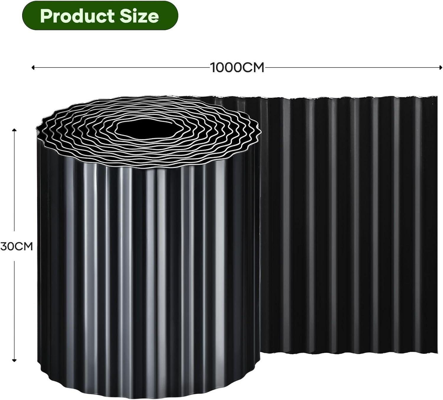 OGL Garden Edging Landscape Edge 10Mx30Cm DIY Lawn Border for Flower Plant Grass Path Fence Flexible Corrugated UV Resistant Carbon Steel Roll Kit,Black - 20Mx30Cm image number 4