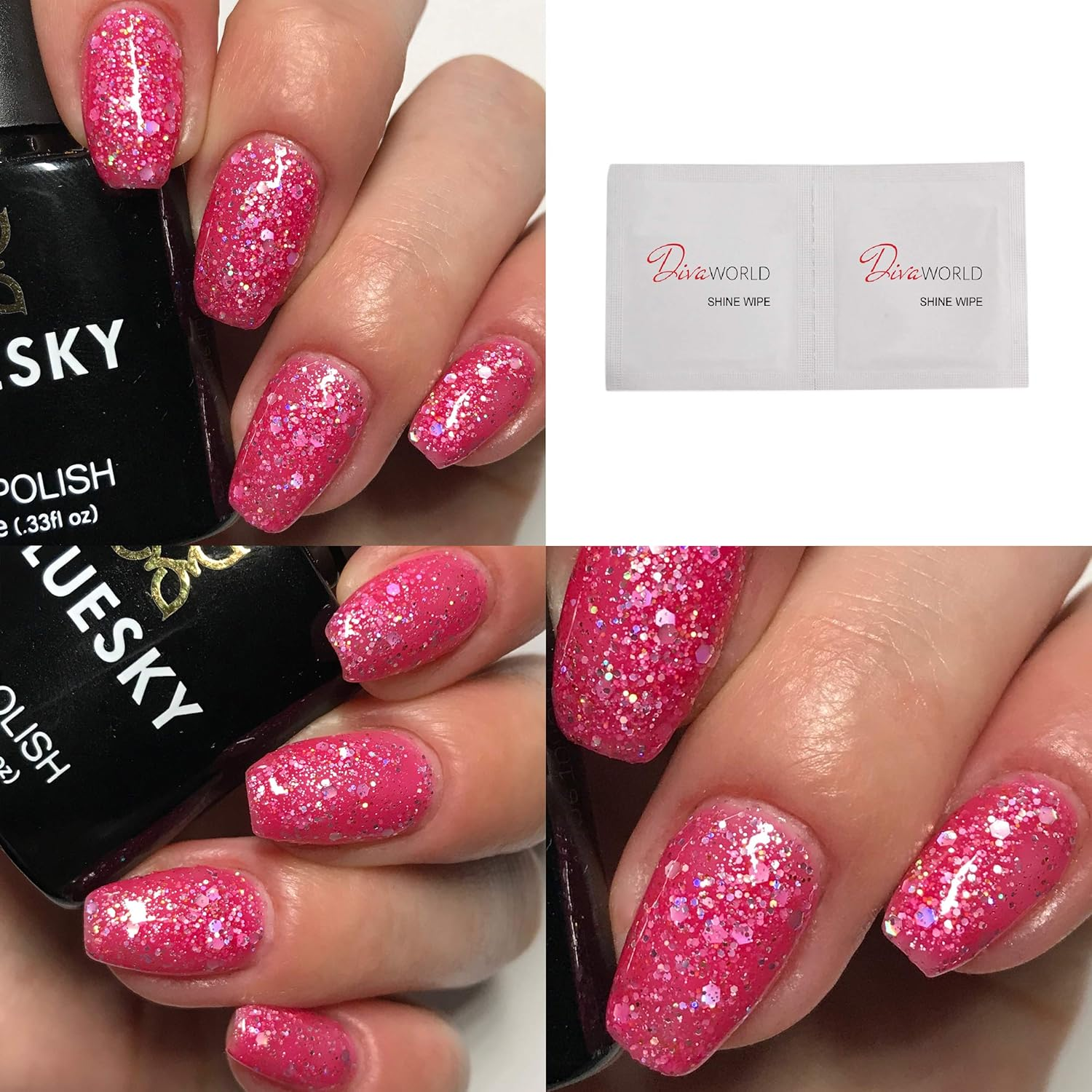 Bluesky Bluesky Gel Polish, Daddy'S Girl, BLZ46, 10 Ml, Gel Soluble Nail Polish, Pink, Neon, Glitter (Curing under UV/LED Lamp Required) Pack (X)