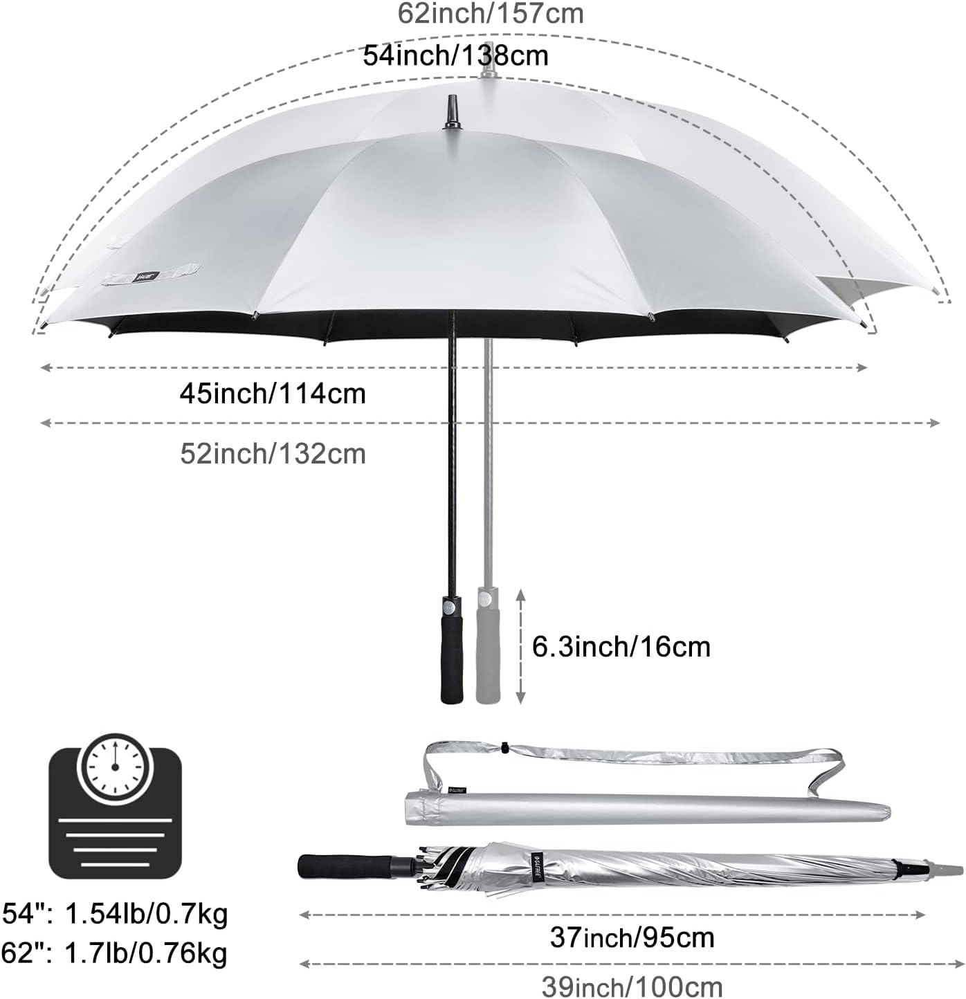 G4Free 54/62 Inch Windproof UV Protection Golf Umbrella Extra Large Silver Coated Automatic Open Silver Stick Long Umbrella image number 1