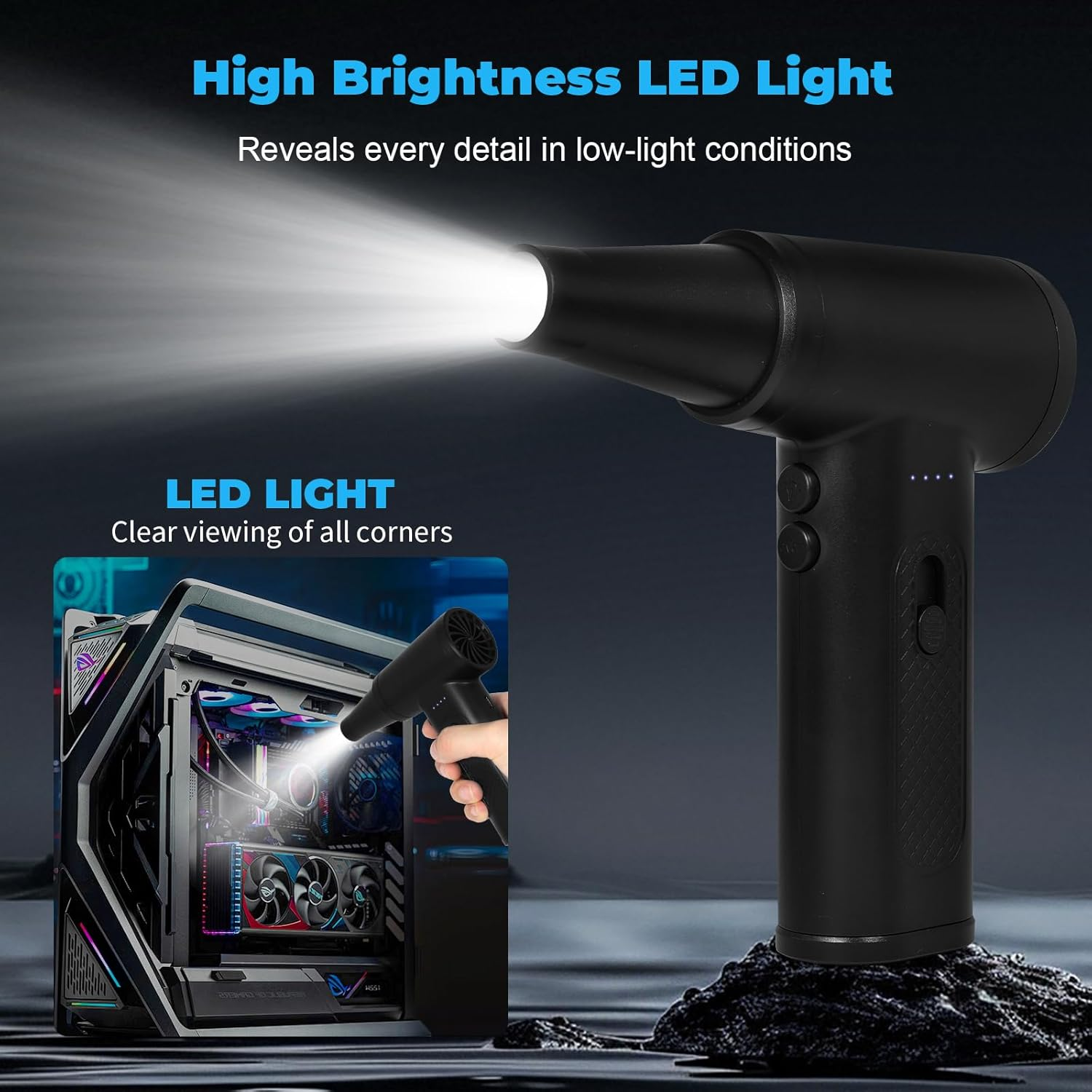 Kozyone Compressed Air Duster, 130000RPM Electric Air Duster with LED Lighting,Rechargeable Air Blowe for PC, Keyboard, Car, Outdoor image number 4