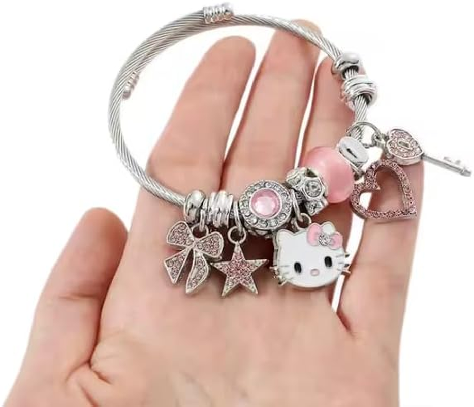 Cute Charm Bracelet, Chain Cuff Jewelry Charms for Bracelets, Stainless Steel Anime Cartoon Bracelet for Women Teen Girls Sister Bff Birthday Gift and Friendship, Medium, Stainless Steel, Amber image number 2