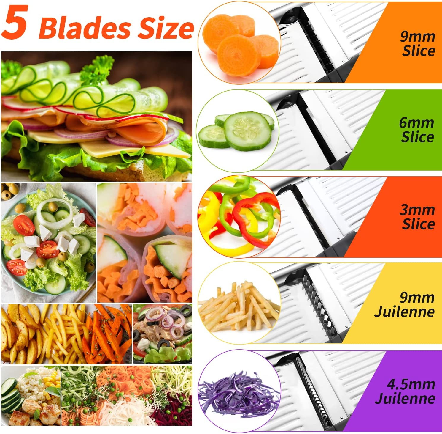 Adjustable Mandoline Food Slicer Vegetable Slicer Fruit Cutter Stainless Steel Kitchen Julienne Slicer for Kitchen Waffle Fry Cut Potato Chip Vegetable Onion Cheese French Fry image number 4