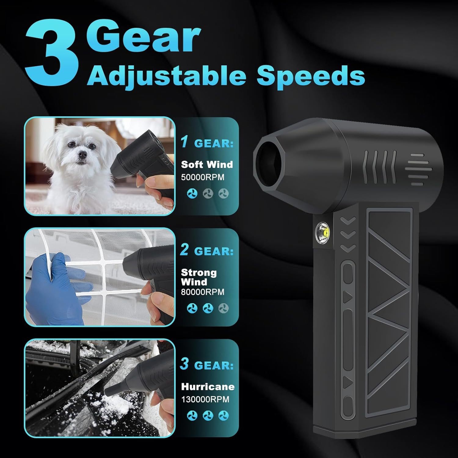 Oolong Compressed Air Duster,130000Rpm Handheld Air Blower,3 Gear Electric Portable Mini Air Blower with LED Light, Rechargeable Reusable Compact Air Duster for Keyboard Cleaner,Pc,Car,Home,Outdoor