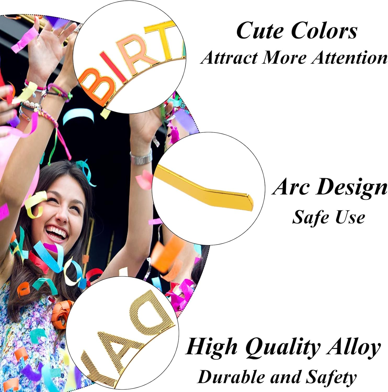 Happy Birthday Crown Rainbow Alloy Headband Birthday Headpiece for Women Girls Birthday Gift and Party Decorations Colorful image number 3