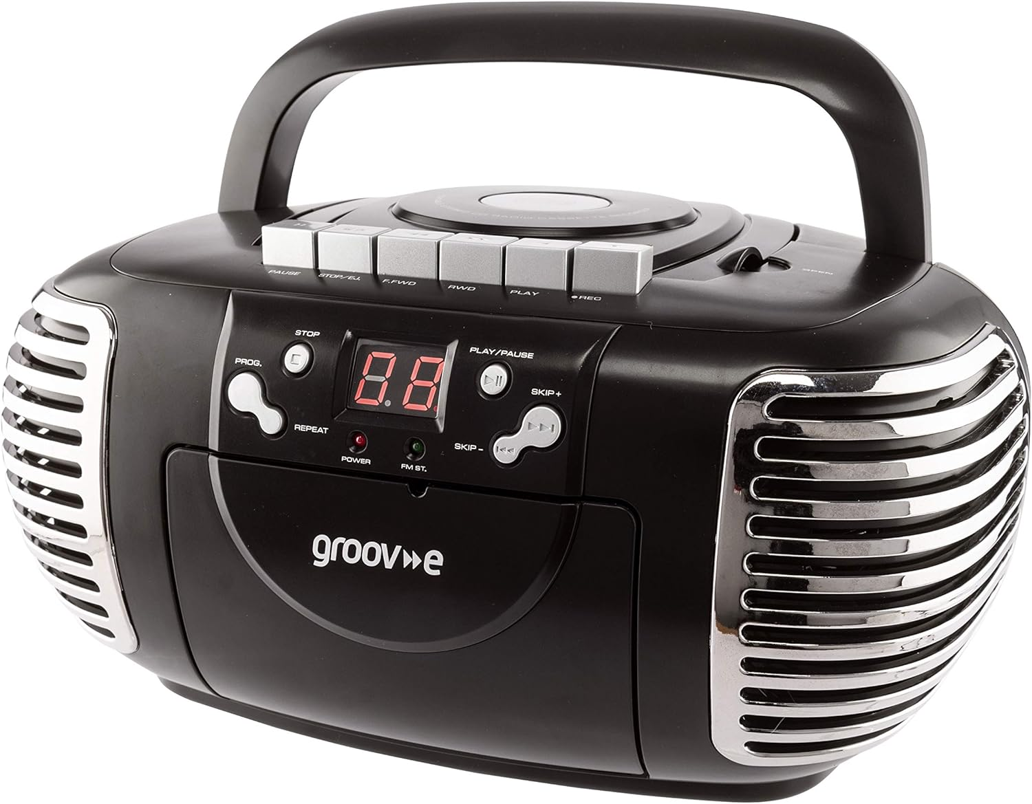 Groov-E Traditional Boombox Speaker, Portable CD & Cassette Player with FM Radio