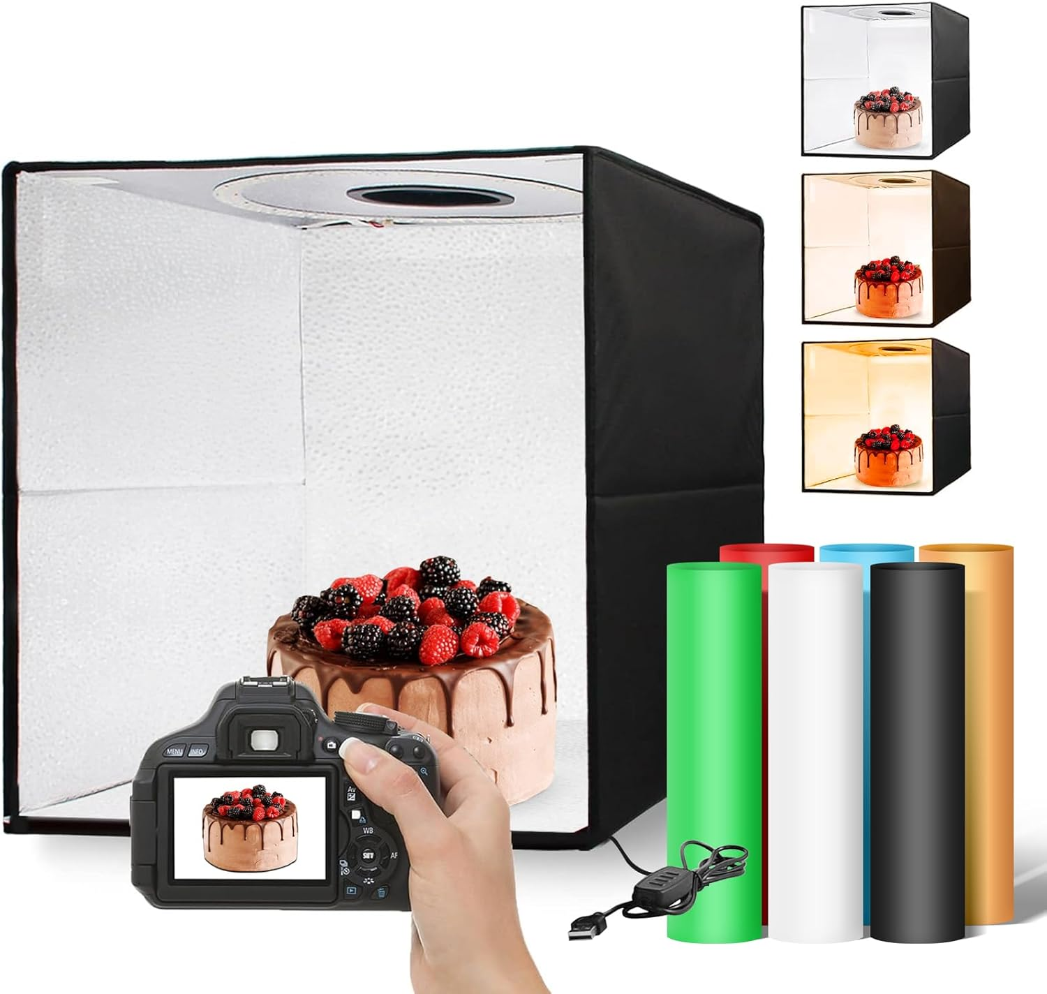 Aiiyiihii 40X40 Cm Portable Folding Photo Studio Light Box, with Ring Colour Changing Light, Professional Photography Dimmable Shooting Tent Kit with 120 Leds & 6 Kinds Double-Sided Color Backgrounds image number 5
