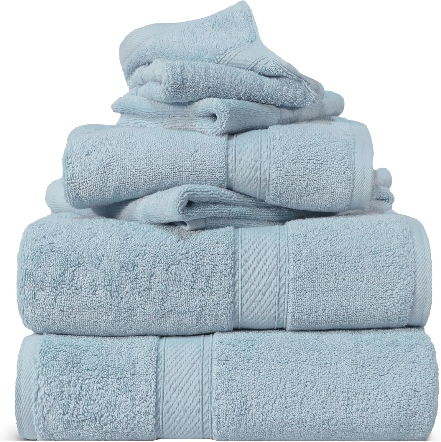 Superior 900 GSM Luxury Bathroom 6-Piece Towel Set, Made of 100% Premium Long-Staple Combed Cotton, 2 Hotel & Spa Quality Washcloths, 2 Hand Towels, and 2 Bath Towels - Light Blue