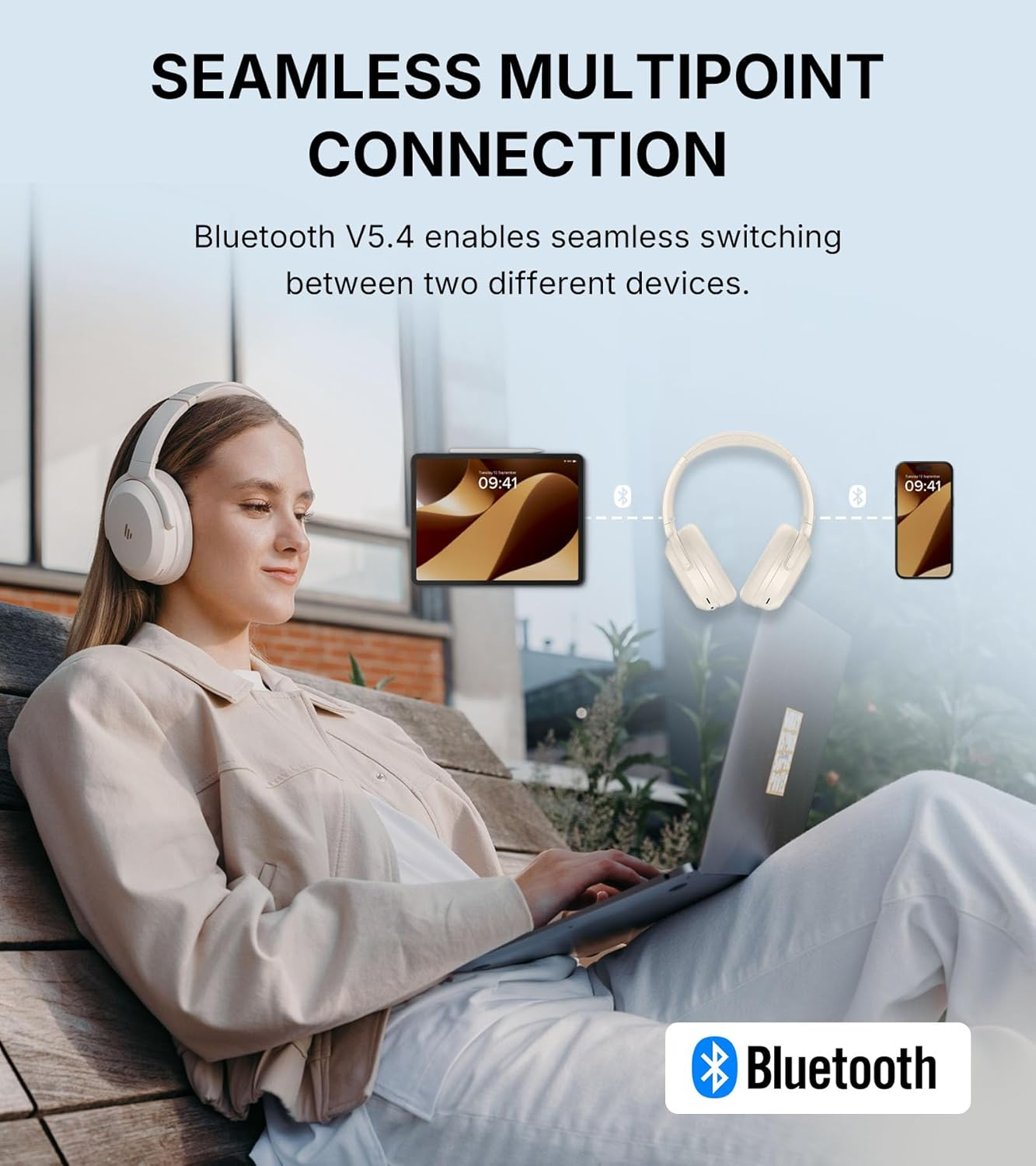 Edifier WH700NB Pro Bluetooth 5.4 Wireless Headphones with Noise Cancelling (Ivory White) image number 1