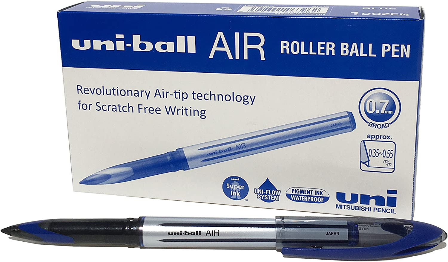 Uni-Ball UB-188-L Rollerball Pens. Premium 0.7Mm Medium Nib for Super Smooth Handwriting. Writes like a Fountain Pen. Fade and Water Resistant Liquid Uni Super Ink. Box of 12 Blue Ballpoint Pens image number 2