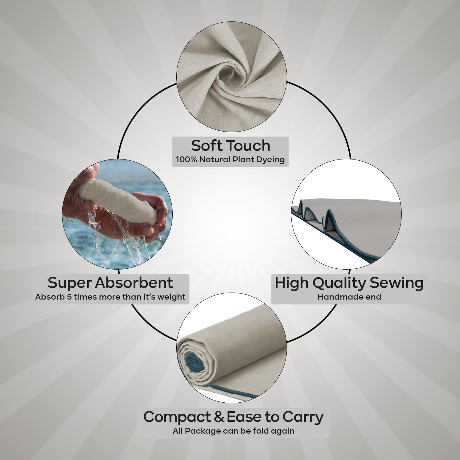 ATHLETICK 2 Pack Microfibre Towel Set for Gym, Yoga, Sports,Camping & Travel-400Gsm Quick Dry, Soft Hand Towels-Lightweight for Beach,Bath,Hiking,Hair & Kitchen-Super Absorbent with Bag (Grey) image number 6