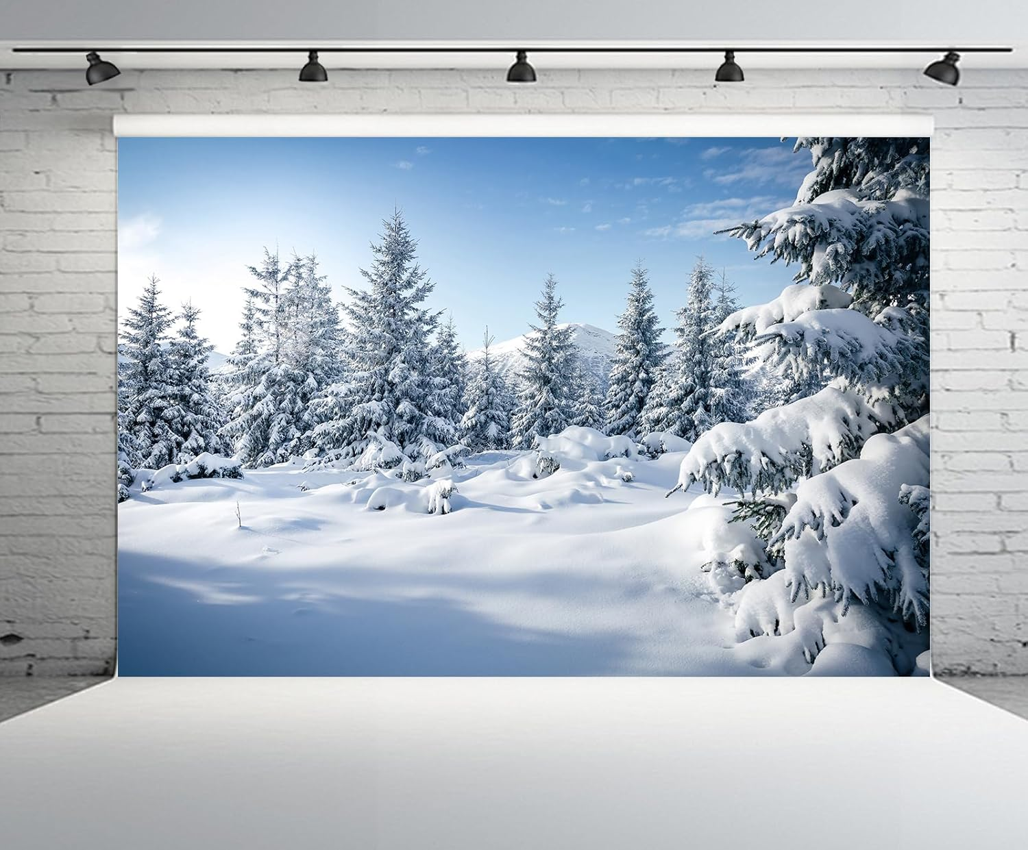7Ftx5Ft Winter Snowy Woods Backdrop White Christmas Tree Winter Forest Snow Alps Mountain Blue Sky Christmas Background Xmas New Year Event Holiday Party Decor Photo Booth Props Wallpaper image number 1