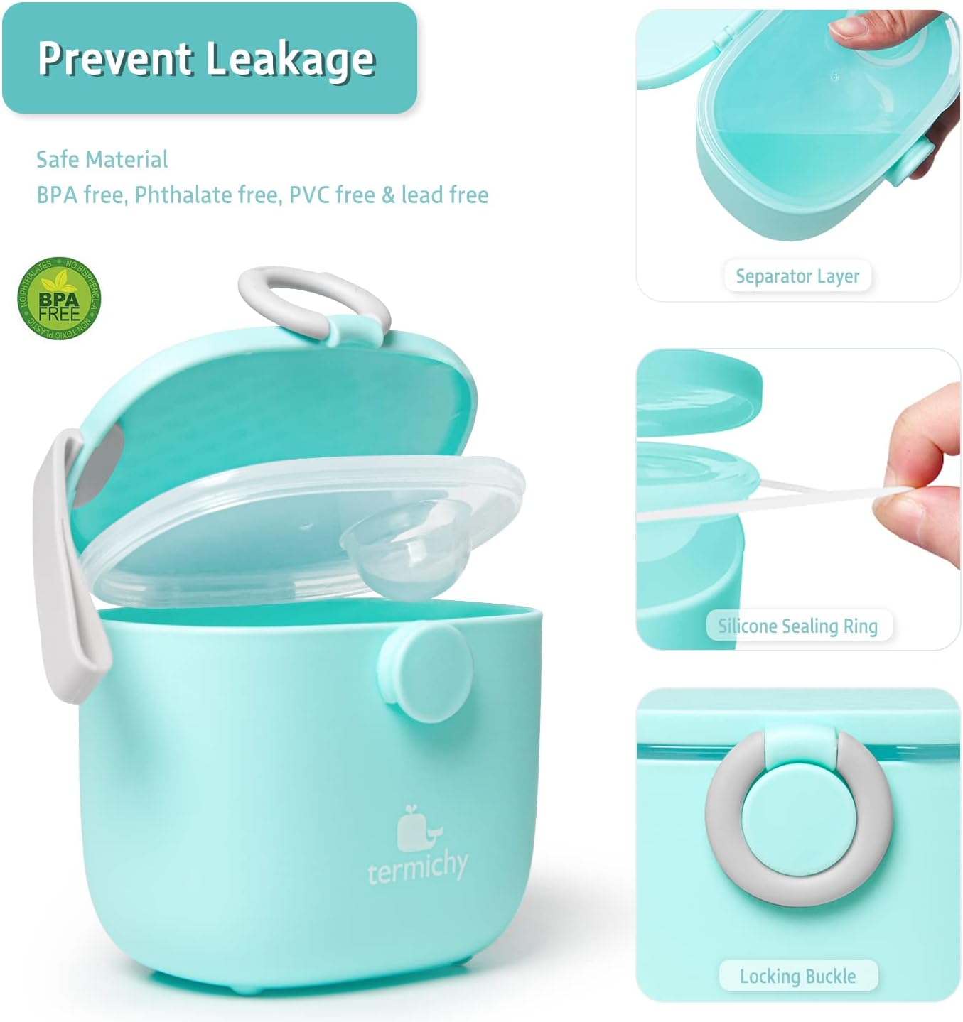 Termichy Baby Formula Dispenser, Portable Milk Powder Dispenser Container with Carry Handle and Scoop for Travel Outdoor Activities with Baby Infant, 8.8OZ, 0.55LB, 250G (Blue) - L-Light Grey image number 6