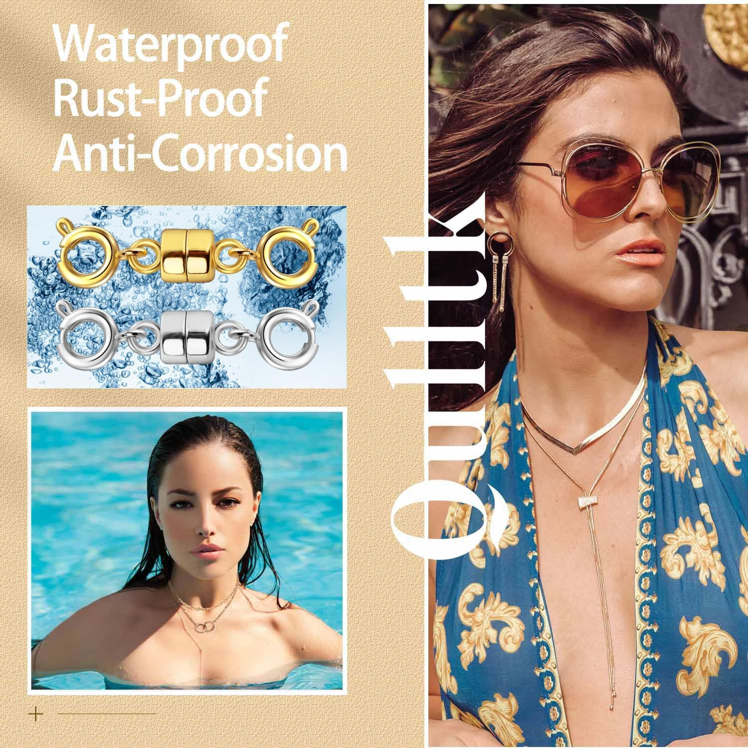 Qulltk Double Magnetic Necklace Clasps and Closures 14K Gold and Silver Bracelet Extender Jewelry Clasps Converters for DIY Jewelry Making - 16Pcs | 8Gold  8Silver image number 3