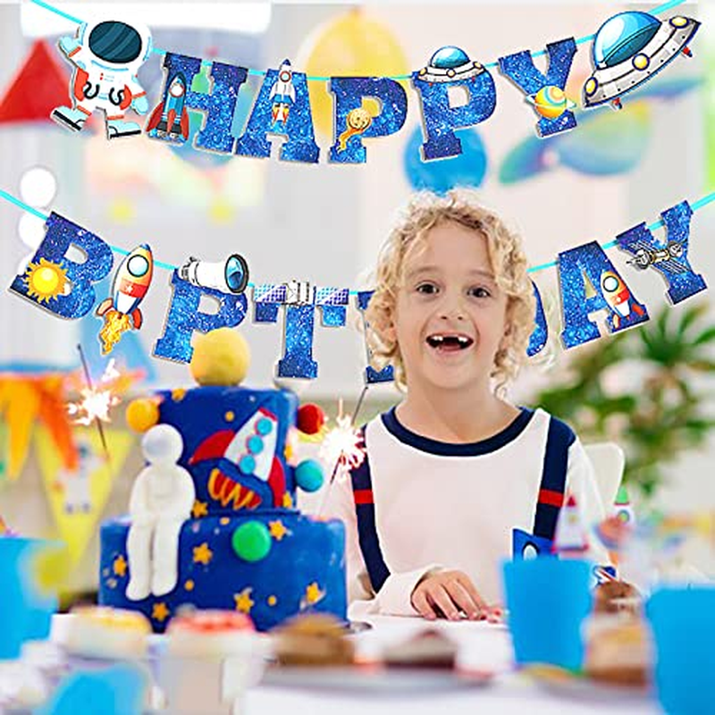 15 PCS Outer Space Theme Birthday Banner Happy Birthday Galaxy Party Sign, Outer Space Theme Decorations, Astronaut Boy Girl Baby Shower Supplies image number 5