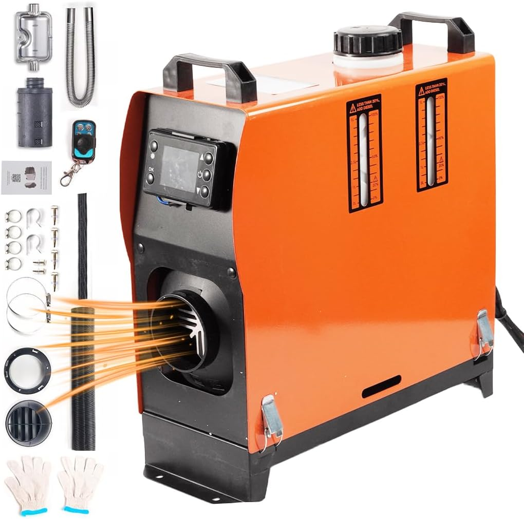 12V 8KW Portable Diesel Heater All-In-One Diesel Heater with Remote Control and LCD Display Low Fuel Consumption Silencer Thermostat Caravan Motorhome Trailer