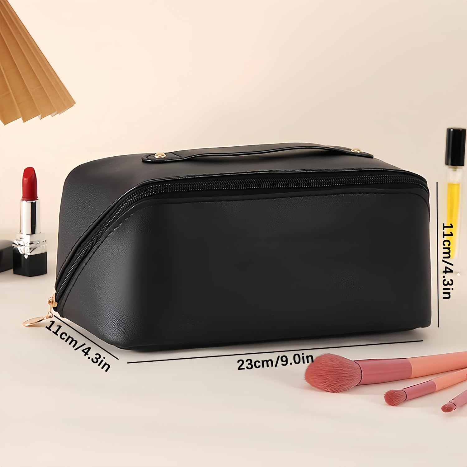 Makeup Bag, Large Capacity Storage Cosmetic Bag,Multifunctional Portable Wash Pouch for Women Travel Storage Bag Skin Care Cosmetics Toiletries (Black) - Black image number 6