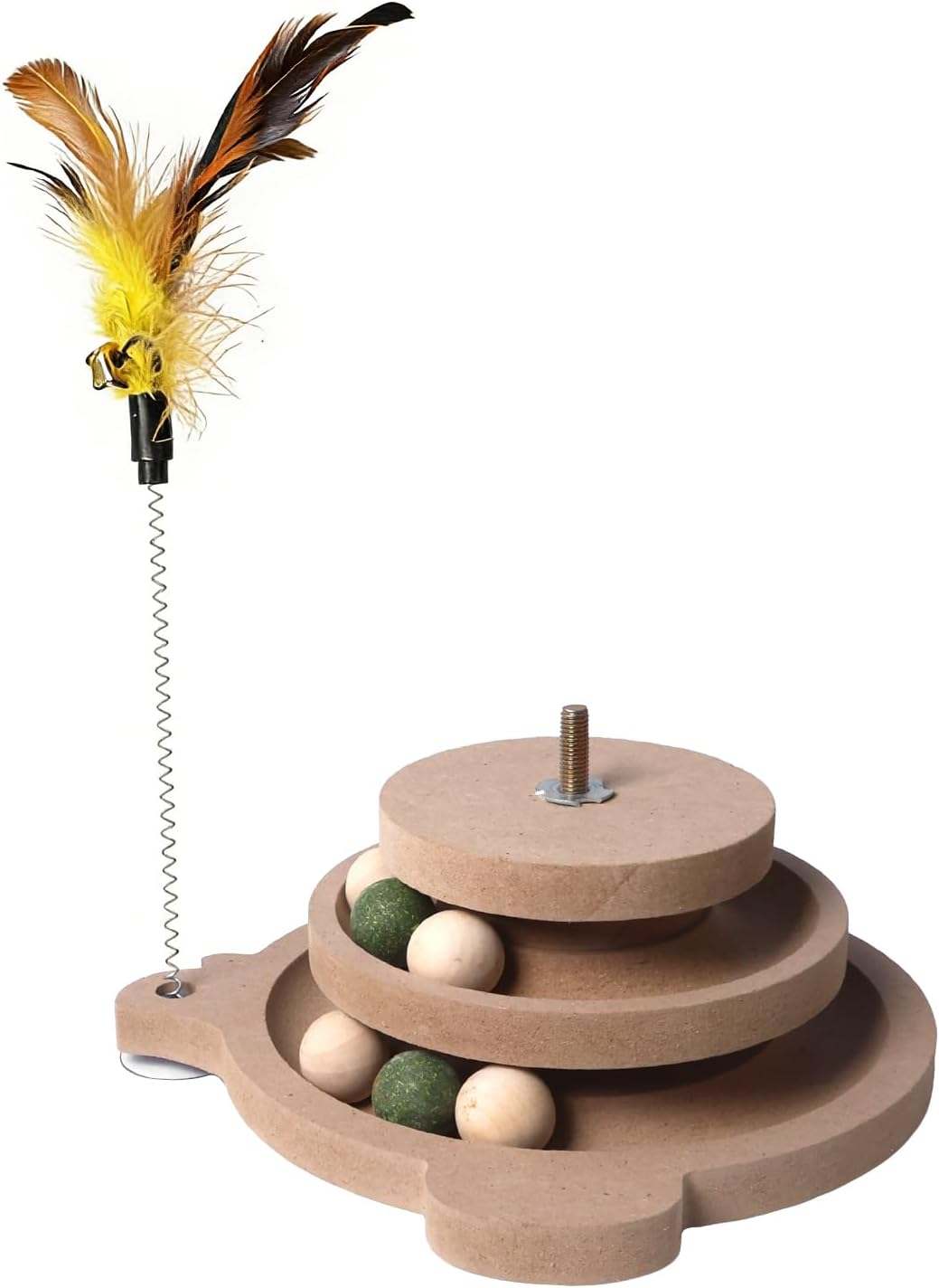 Vefhby 2 in 1 Cat Toy Self-Employment, Feather Toy with Cat Balls, Interactive Cat Toy with Spring, Cat Toy Intelligence Solid Wood image number 5