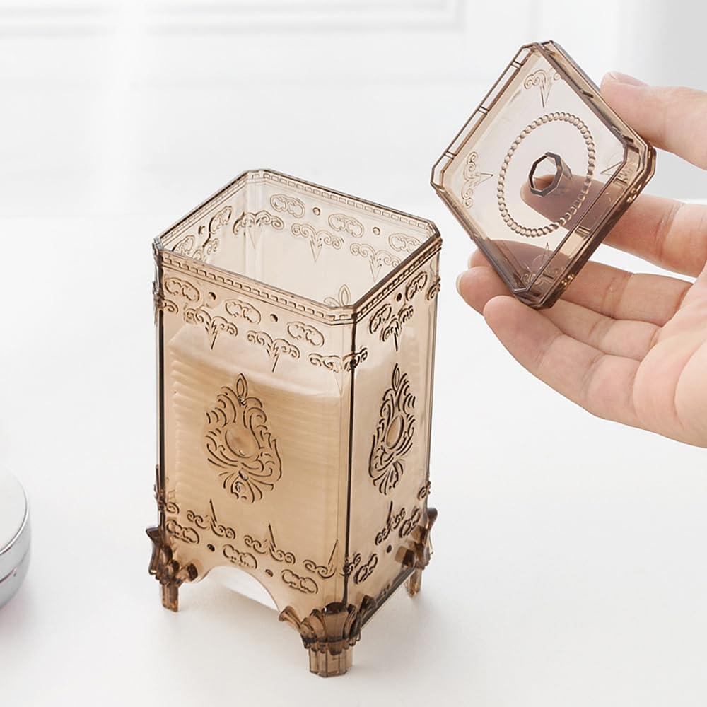 NUZAMAS Cosmetic Cotton Storage Box Transparent Square Cotton Pads Container Face Cotton Balls round Cotton Dispenser Holder Transparent Desktop Storage Box image number 4