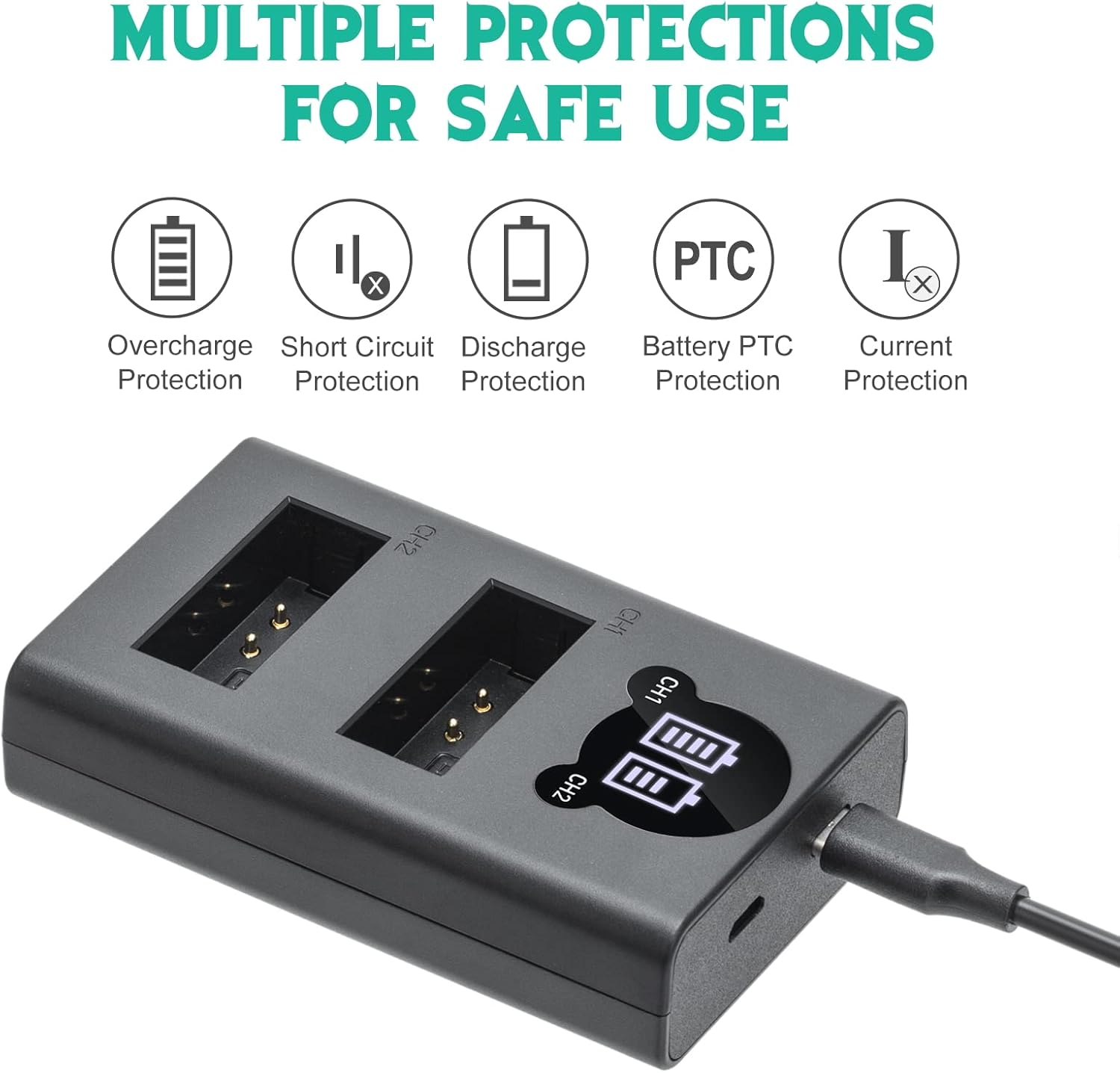 Kimaru LP-E12 Battery Charger, Double Slot LC-E12 Charger for Canon EOS M, M2, M10, M50, M50 Mark II, M100, M200, Rebel SL1, Powershot SX70 HS Cameras. image number 4