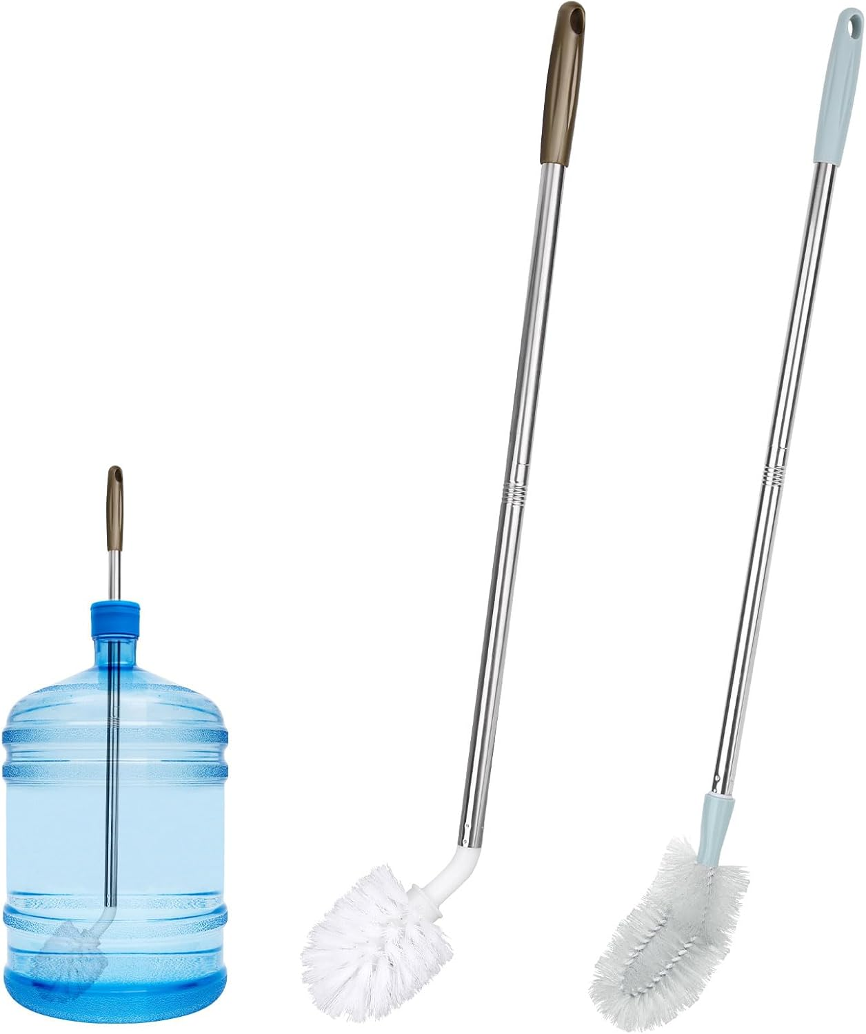 2Pcs Bucket Cleaning Brushes, 2 Styles Gallon Jug Cleaner Kettle Brush with Extra Long Stainless Steel Handle and Nylon Bristles Water Bottle Efficient Cleaning Tools image number 6