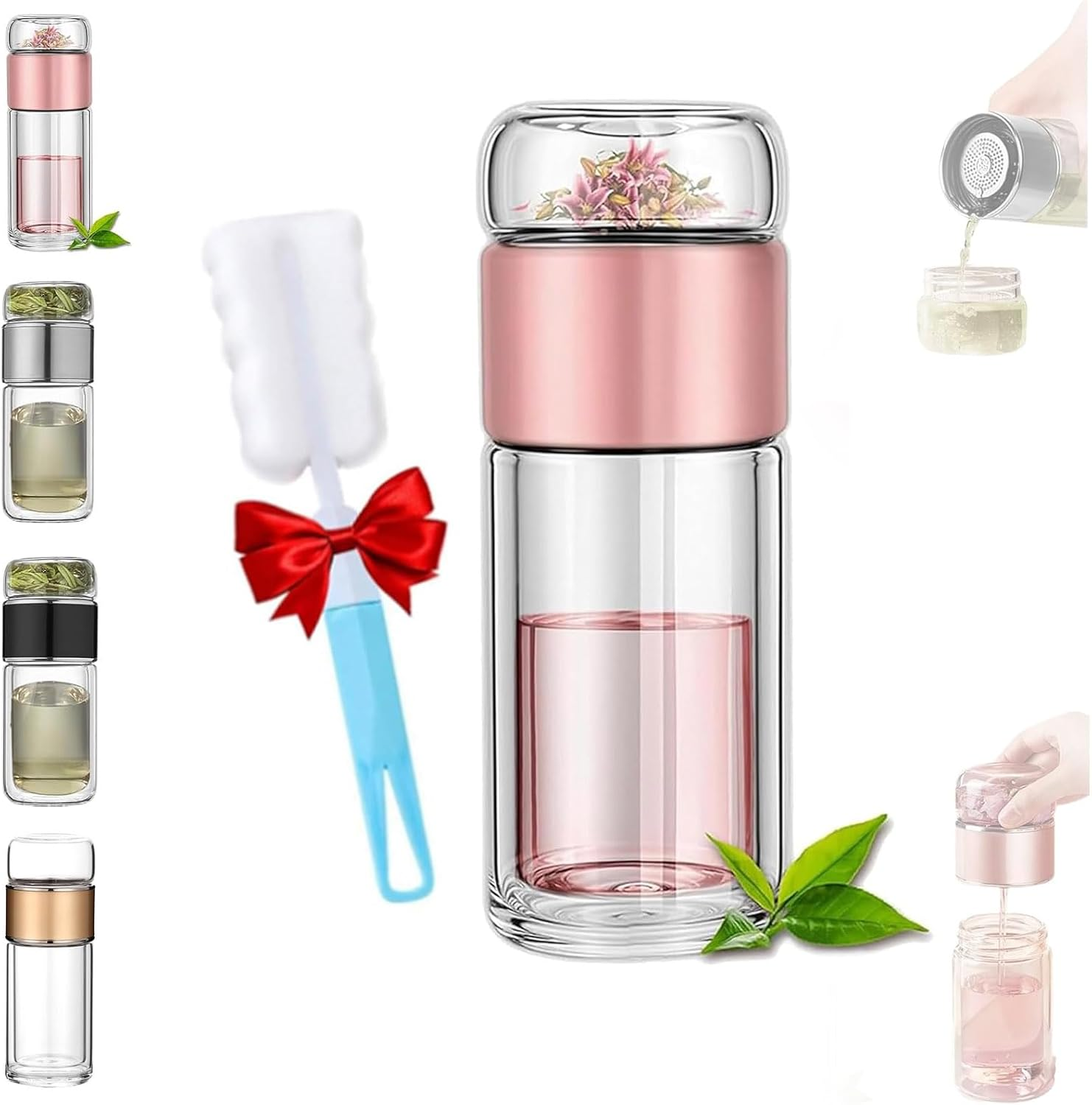 Infusifie Glass Tea Infuser Bottle - Portable Loose Leaf Tea Steeper and Maker with Water Separation Cup (500Ml, P)