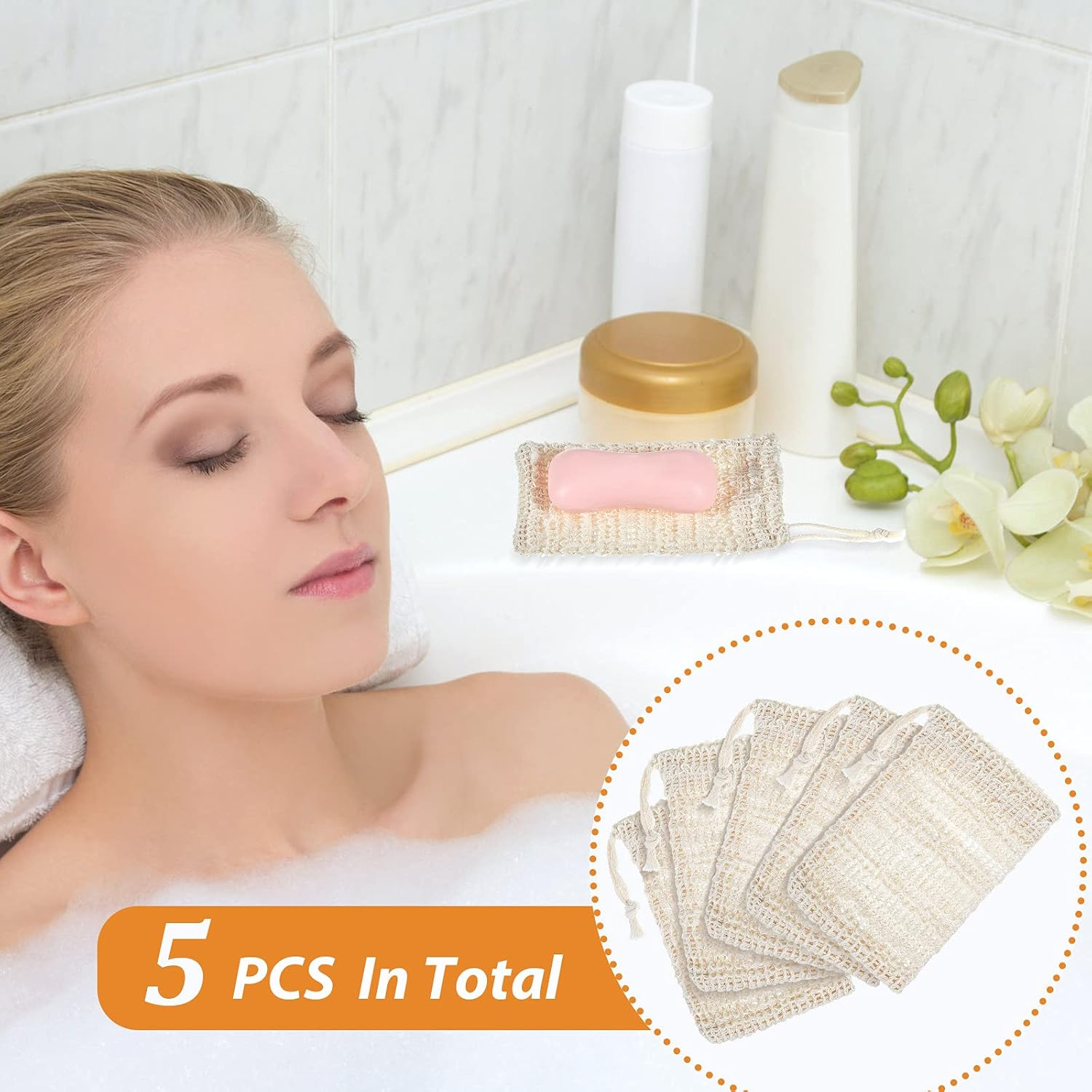 BBTO 5 Pieces Soap Saver Bag Natural Sisal Exfoliating Soap Pouch for Foaming and Drying the Soap Bars Shower Soap Bag(10 X 15 Cm,Beige) image number 6