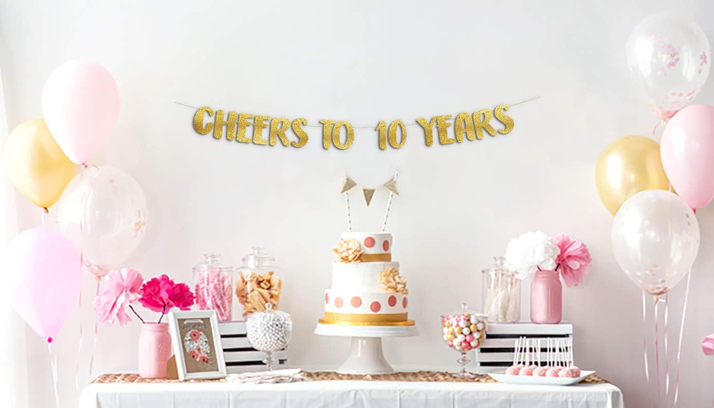 Cheers to 10 Years Gold Glitter Banner - 10Th Anniversary and Birthday Party Decorations image number 5