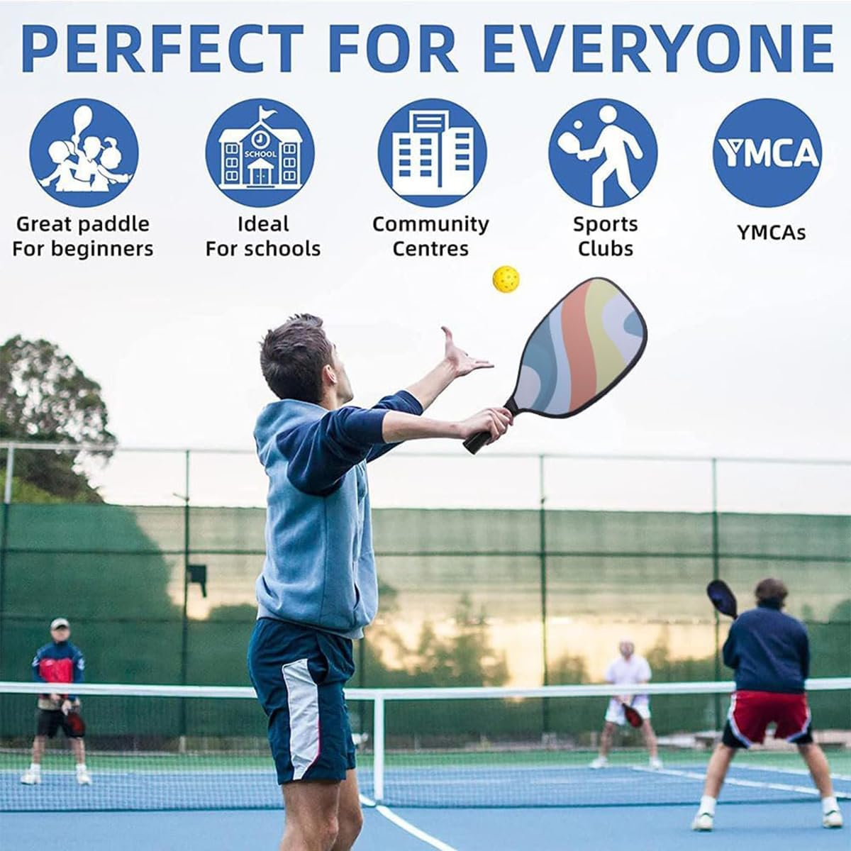 Pickleball Paddles Set, 2 Pickleball Paddles, Non-Slip Sweat Wicking Comfort Grip, with 4 Pickleball, Portable Carrying Bag image number 3