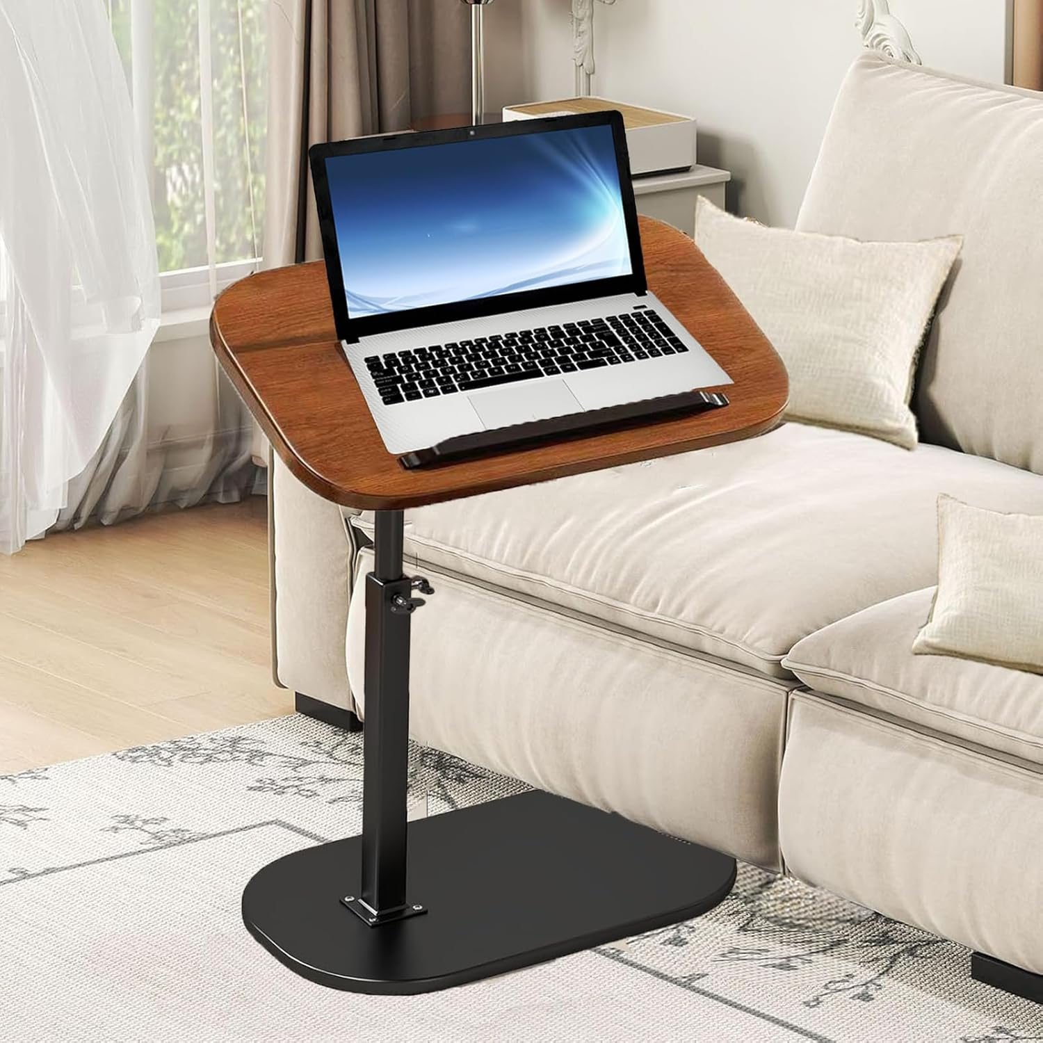 C Shaped End Table,Adjustable Height Side Tables Living Room for Sofa and Bed, 360&deg;Swivel & Flip Top Couch Table for Bedroom,Bathtub and Small Spaces Furniture(17.7"-31" H) image number 5