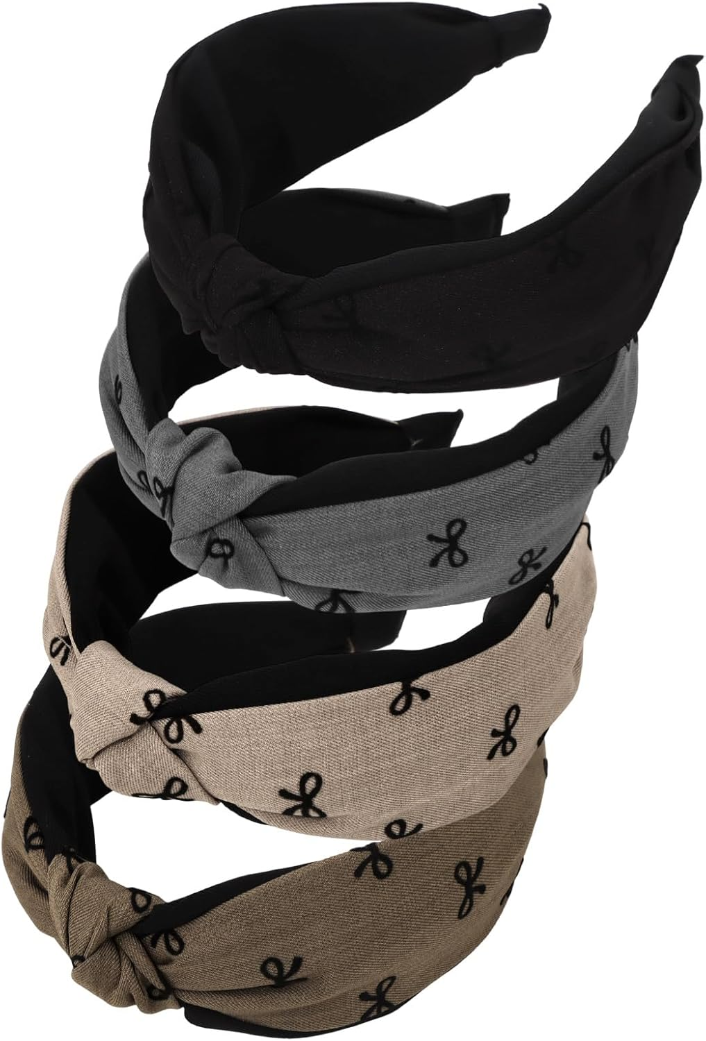 Bumlofa 4 Pieces Bows Print Knot Headbands Women'S Set, Retro Motif Design for Headbands, Girls, Headband Wide with Everyday Use image number 2