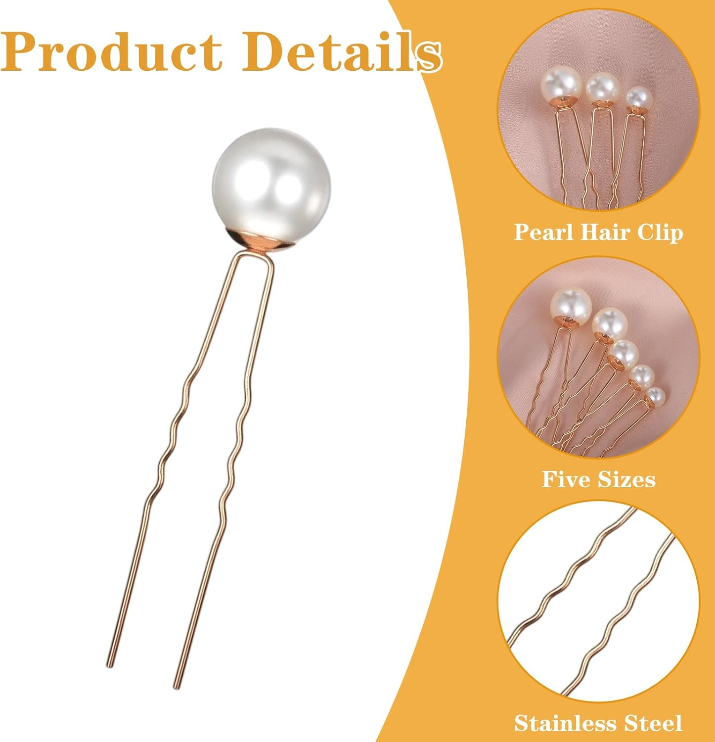 34 Pcs Wedding Pearl Hair Pins, Bridal Pearl Hair Accessories U Shape Barrette for Bride Bridesmaid Women Gold image number 2