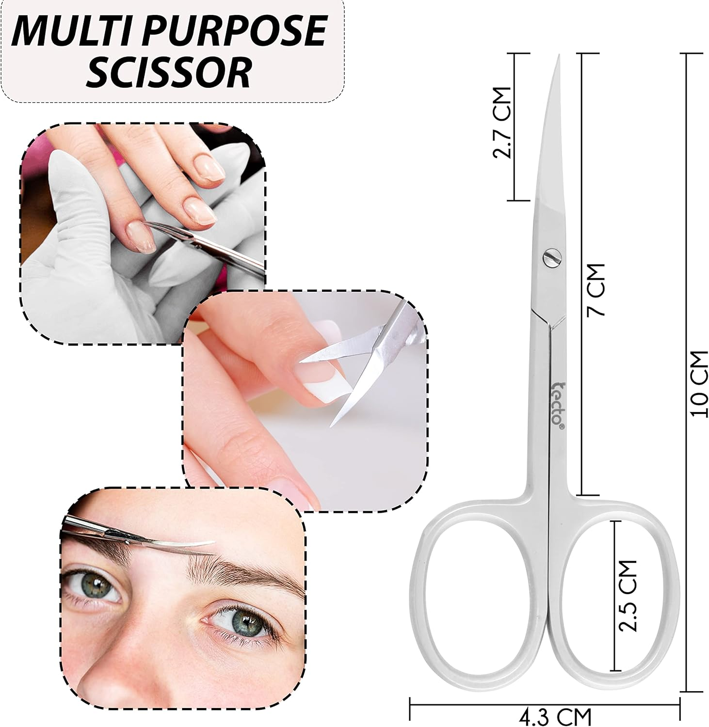 Tecto Professional Nail Scissors, Stainless Steel Manicure Scissors,Cuticle Scissors, Multi-Purpose, Eyelashes, Eyebrow, Toenail for Women and Men (Curved Nail Scissor) image number 4